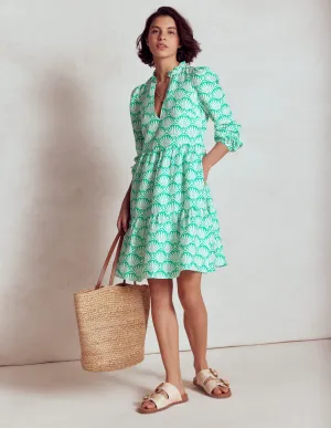 Esme Linen Short Dress-Aquamarine Blue, Deco Palm