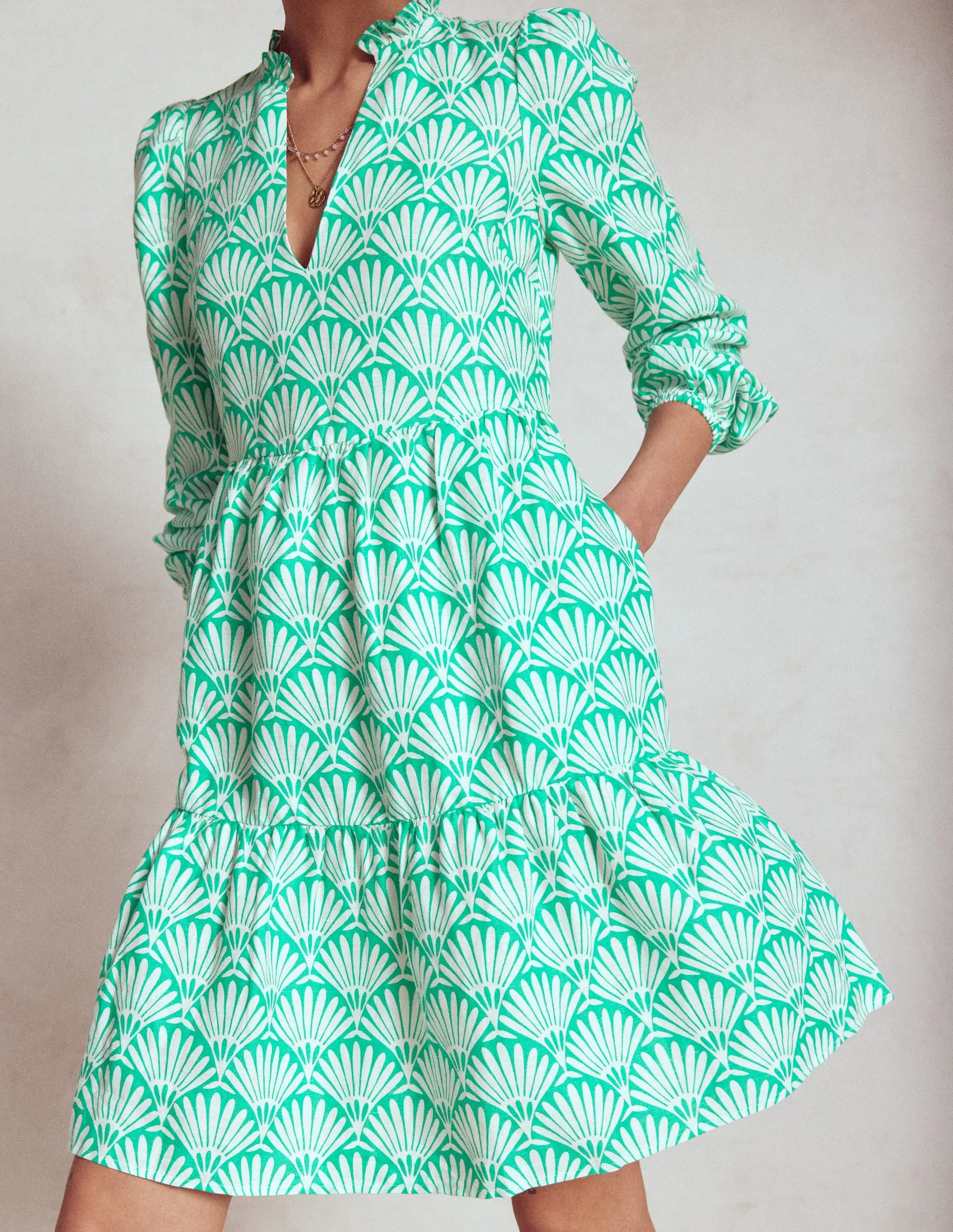 Esme Linen Short Dress-Aquamarine Blue, Deco Palm