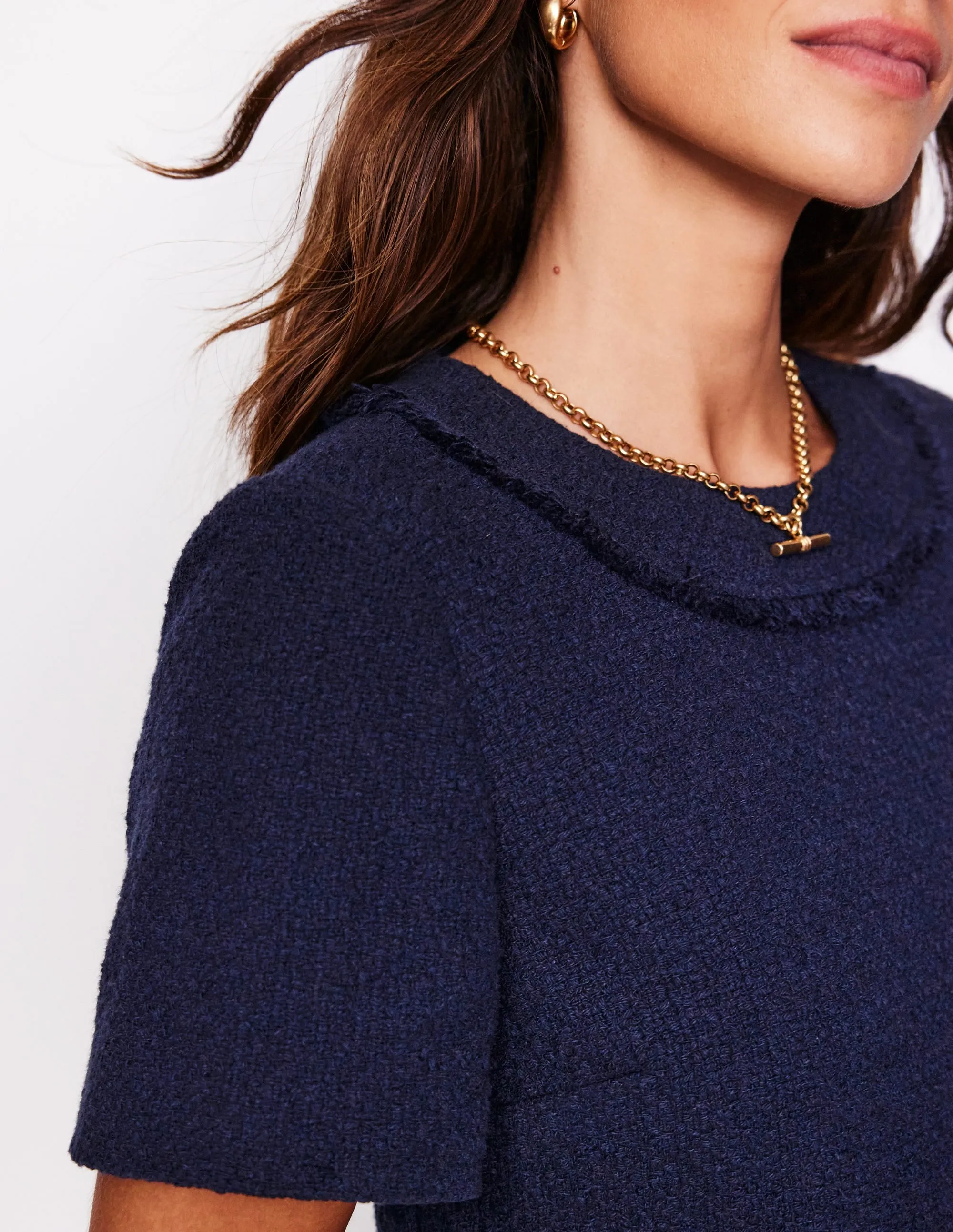 Evita Cotton Shift Dress-Navy
