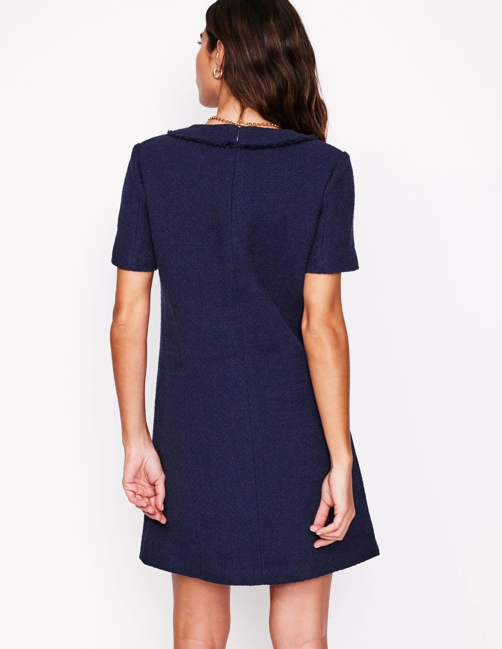 Evita Cotton Shift Dress-Navy