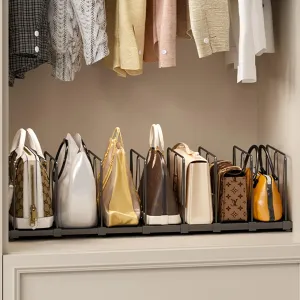 Extendable Purse Organizers Purse Storage. Length 16-28 in. Bag Organizer Purse Holder for Closet With 8 Adjustable Shelf Dividers, Black, Patent Pending