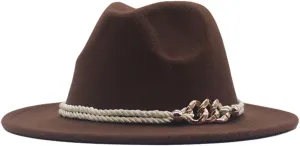 Fashion Panama Hat with Belt Buckle Classic Retro Wide Brim Fedora Hats for Women Vintage Dress Hats for Men