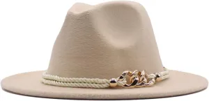 Fashion Panama Hat with Belt Buckle Classic Retro Wide Brim Fedora Hats for Women Vintage Dress Hats for Men