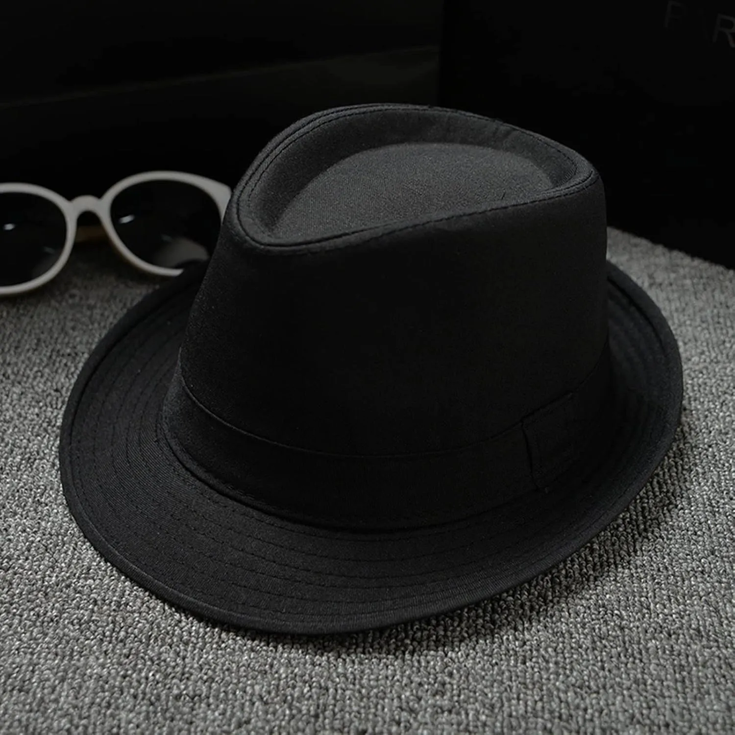 Fashion Unisex Classic Black Fedora Flat Hat, Wide Brim Jazz Hats Church Cap for Women and Men