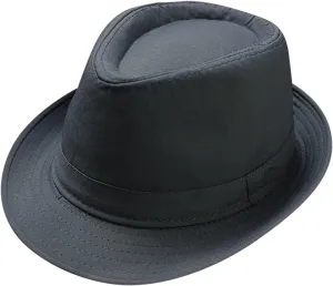 Fashion Unisex Classic Black Fedora Flat Hat, Wide Brim Jazz Hats Church Cap for Women and Men