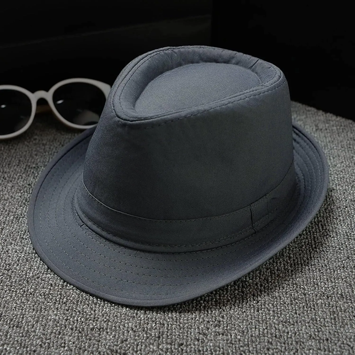 Fashion Unisex Classic Black Fedora Flat Hat, Wide Brim Jazz Hats Church Cap for Women and Men
