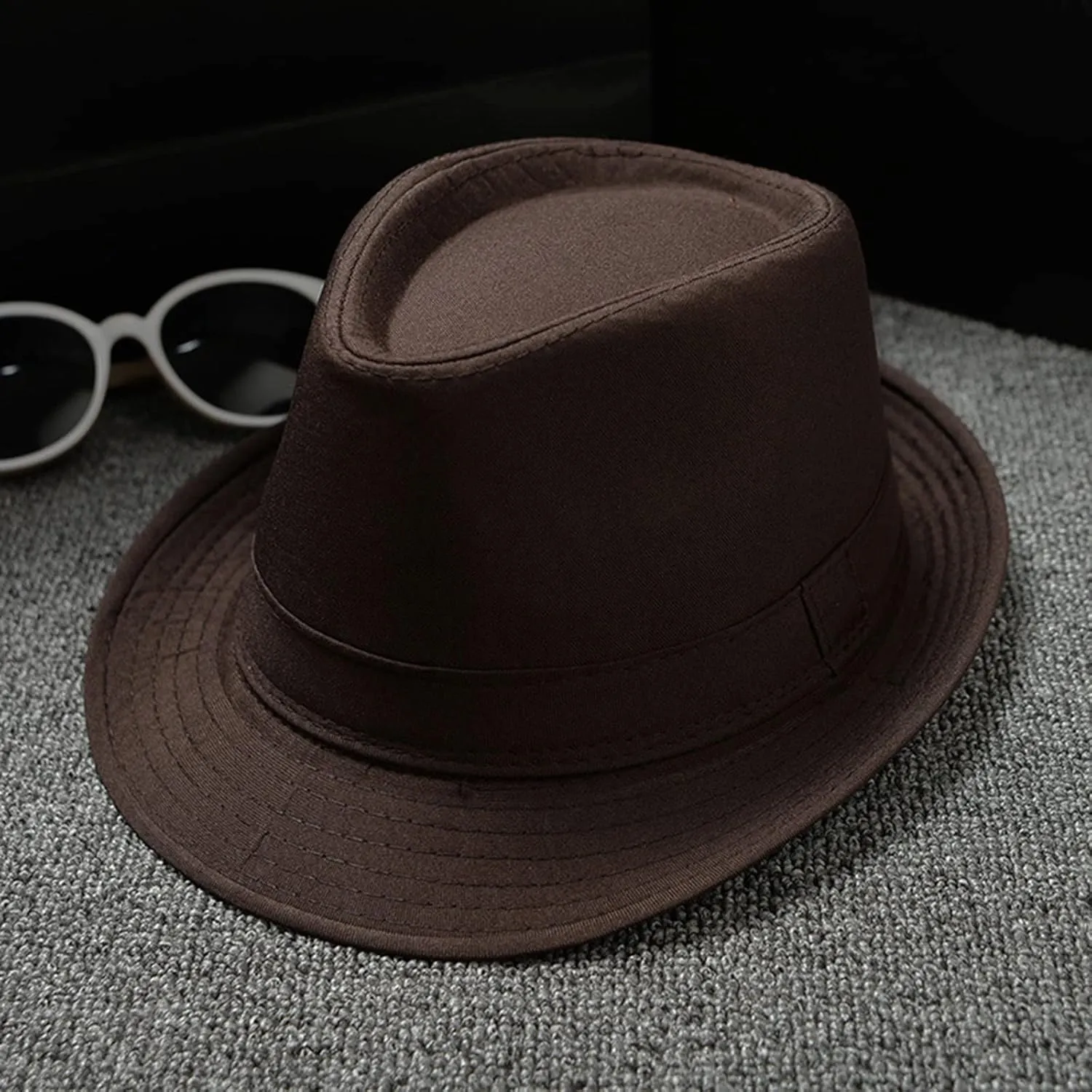 Fashion Unisex Classic Black Fedora Flat Hat, Wide Brim Jazz Hats Church Cap for Women and Men