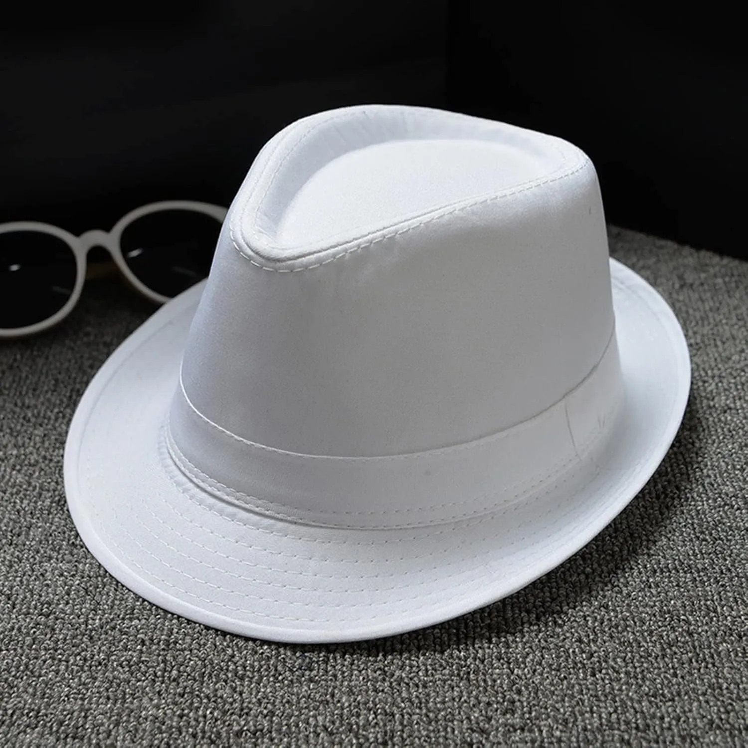 Fashion Unisex Classic Black Fedora Flat Hat, Wide Brim Jazz Hats Church Cap for Women and Men