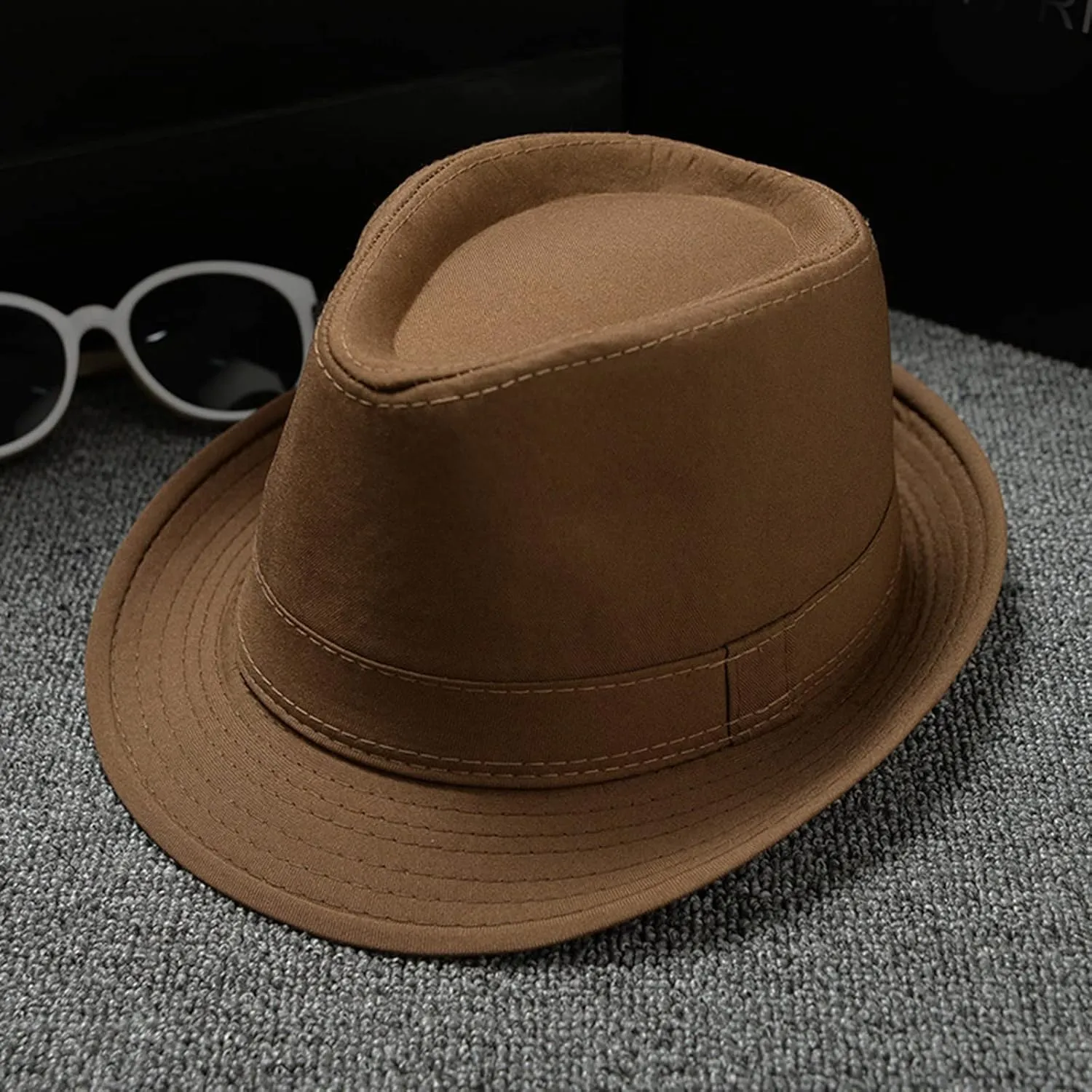 Fashion Unisex Classic Black Fedora Flat Hat, Wide Brim Jazz Hats Church Cap for Women and Men