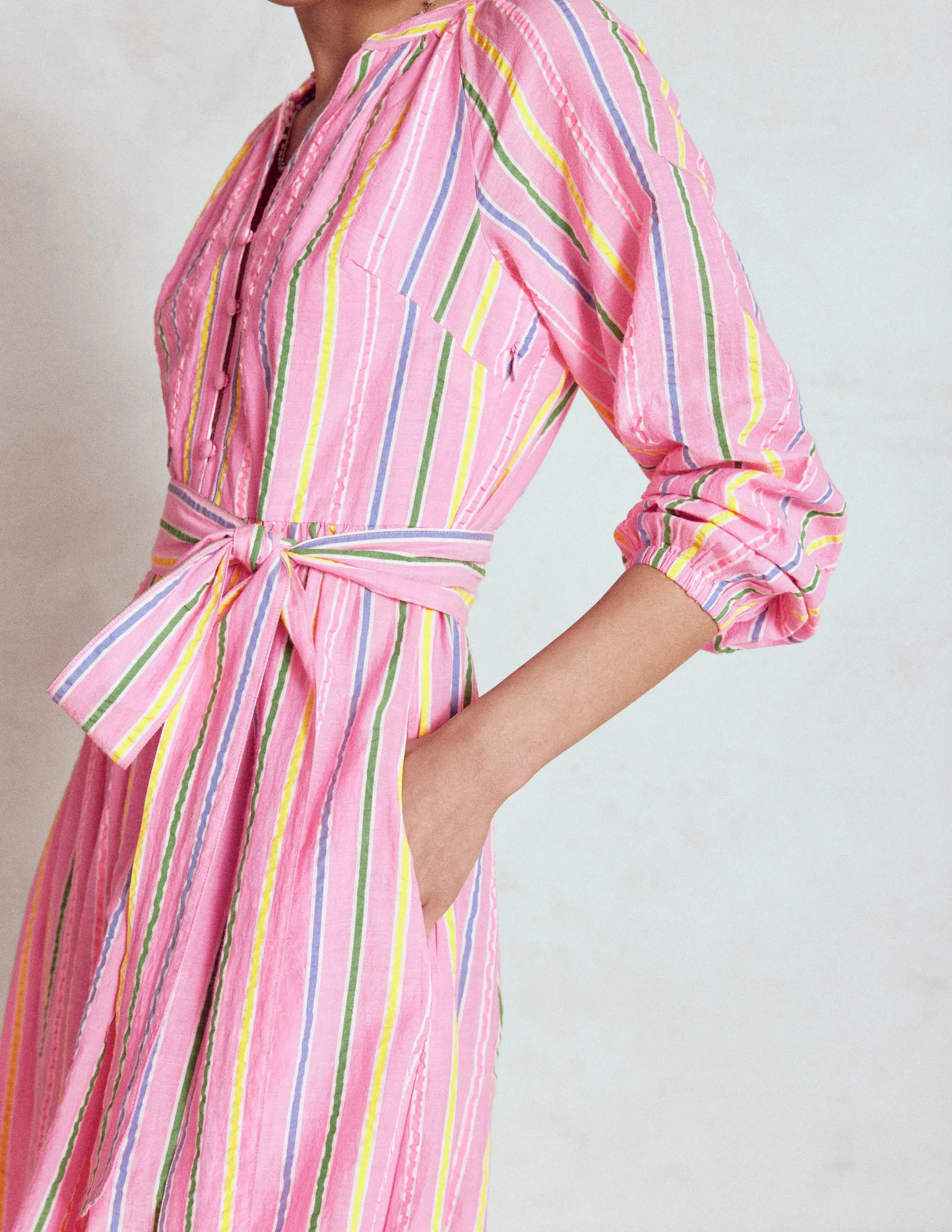 Faye Cotton Maxi Dress-Sorbet Pink, Seersucker Stripe