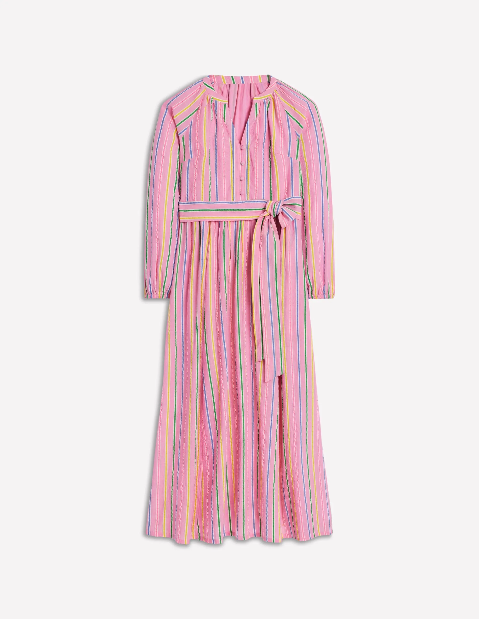 Faye Cotton Maxi Dress-Sorbet Pink, Seersucker Stripe