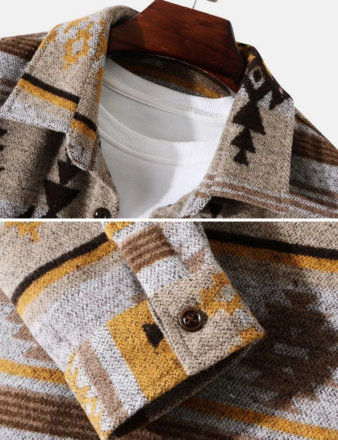 FindThy Mens Brushed Flannel Shirts Ethnic Aztec Print Button Up Lapel Tribal Shirt Jacket Shacket