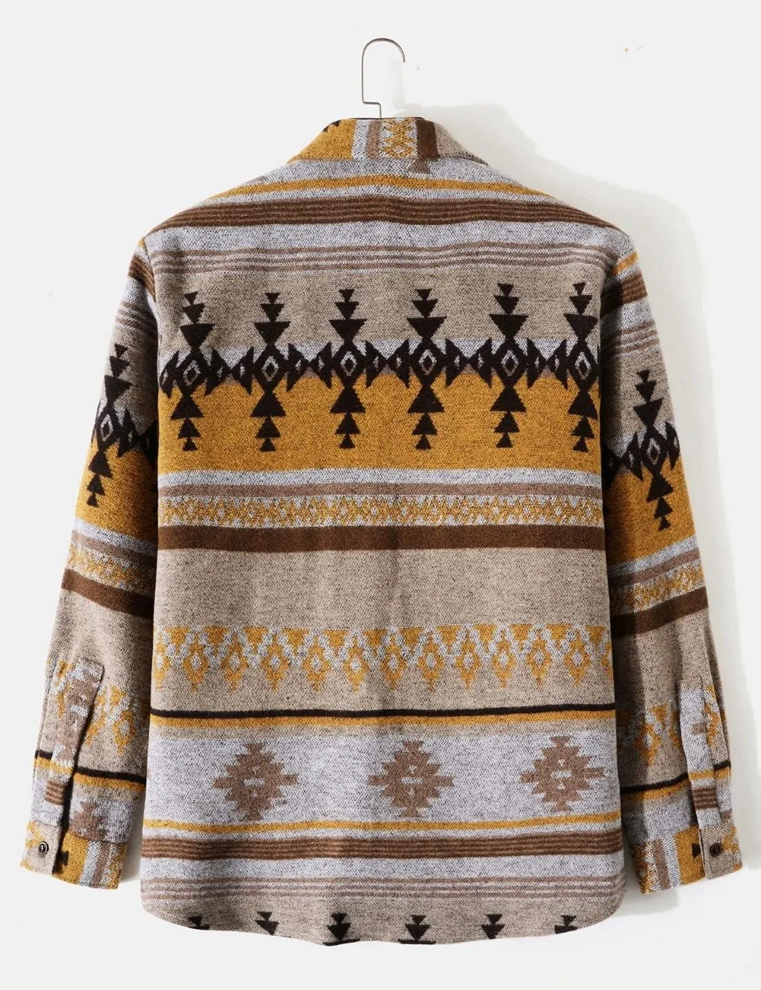 FindThy Mens Brushed Flannel Shirts Ethnic Aztec Print Button Up Lapel Tribal Shirt Jacket Shacket