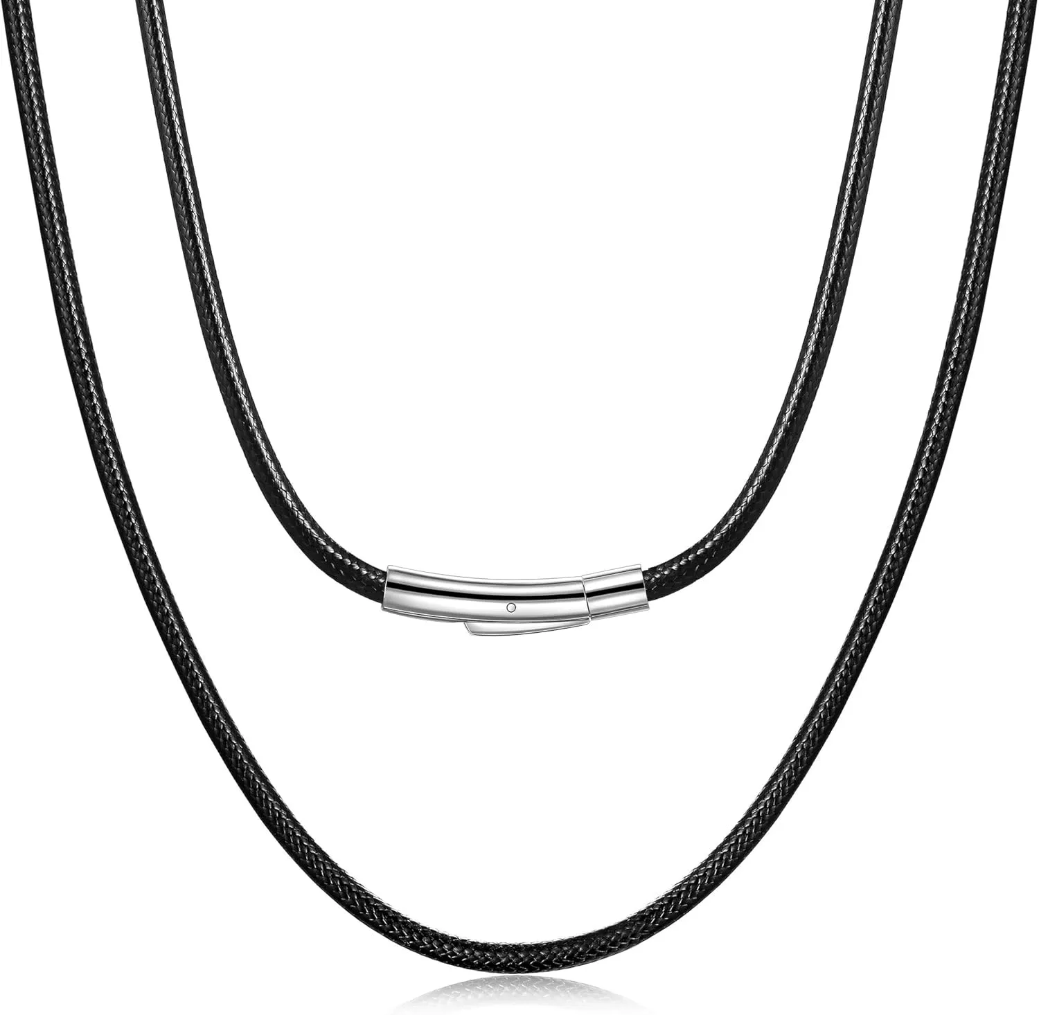 Fiusem iusem Black/Brown Braided String Cord Necklace for Men, 2/3MM Waterproof Leather Cord Chain, Mens Necklace 16-28 Inch