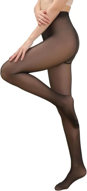 Fleece Lined Tights Women Fake Translucent Pantyhose Leggings High Waist Thermal Winter Warm Thick Sheer Tights