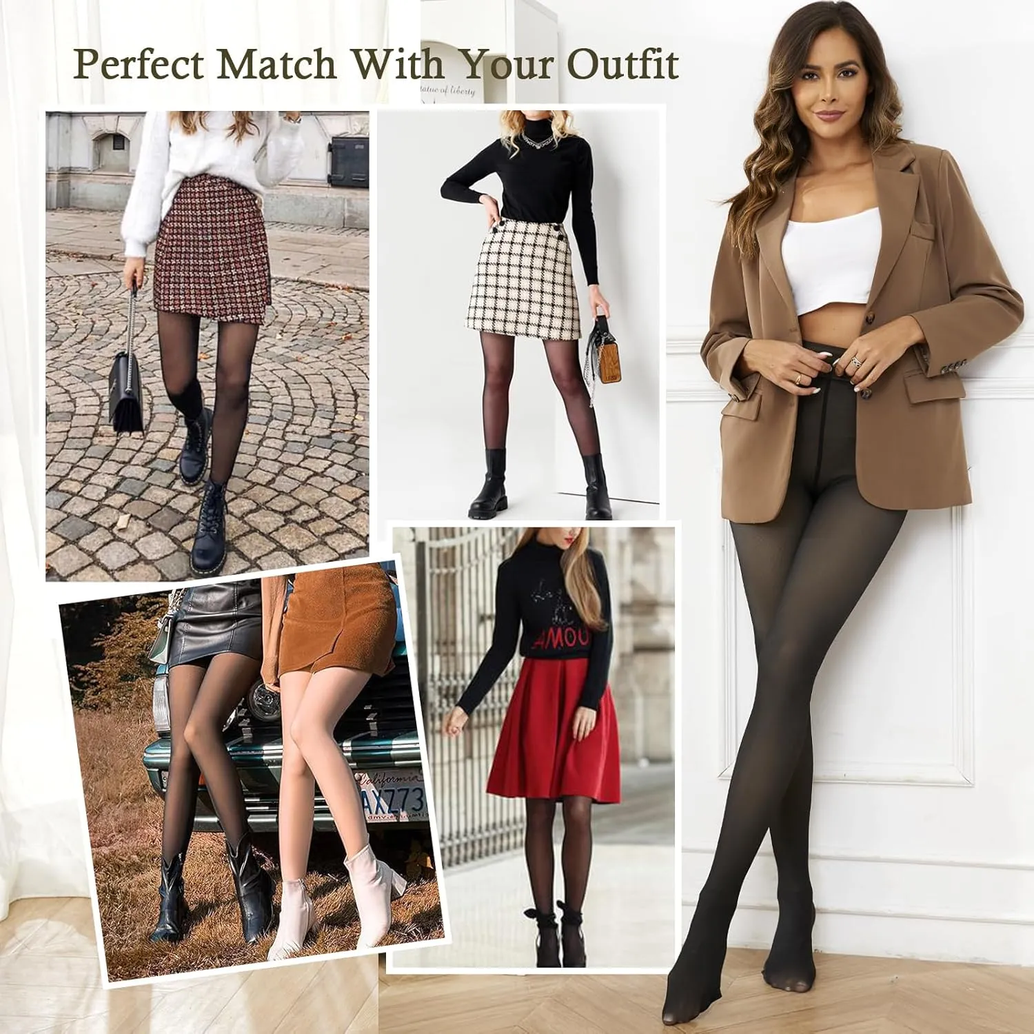 Fleece Lined Tights Women Fake Translucent Pantyhose Leggings High Waist Thermal Winter Warm Thick Sheer Tights