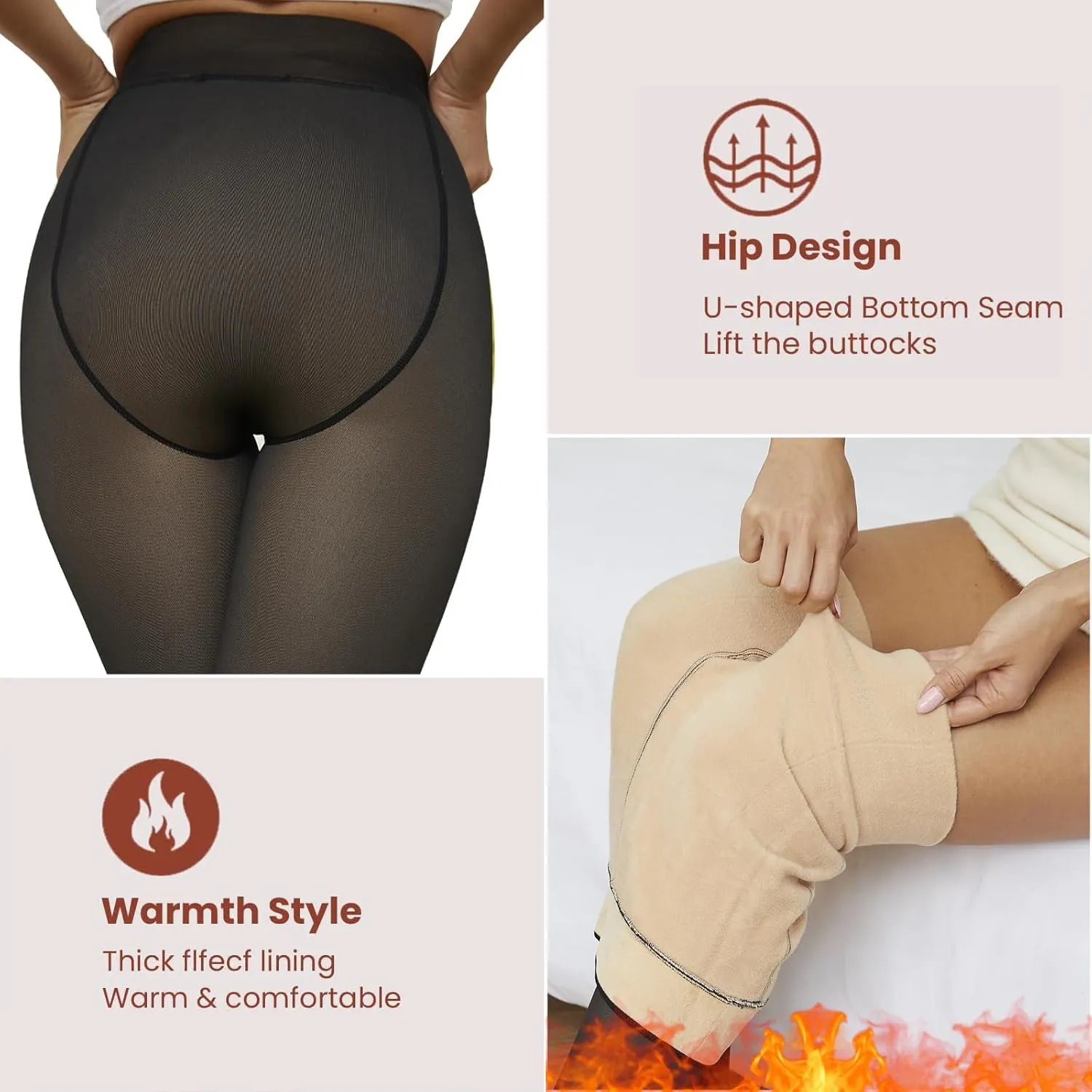 Fleece Lined Tights Women Fake Translucent Pantyhose Leggings High Waist Thermal Winter Warm Thick Sheer Tights