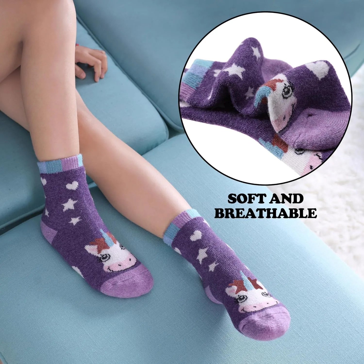 FNOVCO Kids Merino Wool Hiking Socks Toddlers Boys Girls Cozy Thermal Winter Thick Warm Crew Socks 6 Pairs