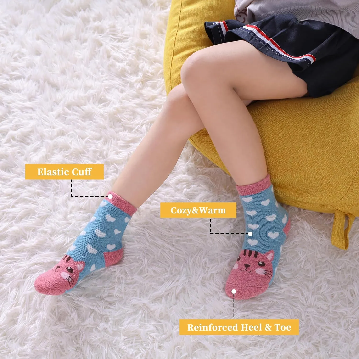 FNOVCO Kids Merino Wool Hiking Socks Toddlers Boys Girls Cozy Thermal Winter Thick Warm Crew Socks 6 Pairs