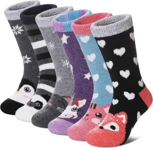 FNOVCO Kids Merino Wool Hiking Socks Toddlers Boys Girls Cozy Thermal Winter Thick Warm Crew Socks 6 Pairs