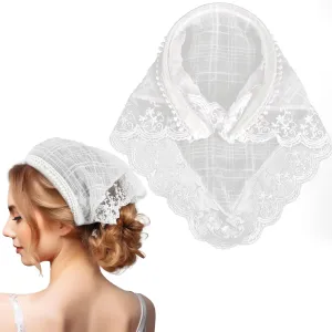 Framendino, White Lace Head Kerchief Scarf Headband Non Slip Hair Scarves Fashion Bandana Soft Coverings Triangle for Styling Decor