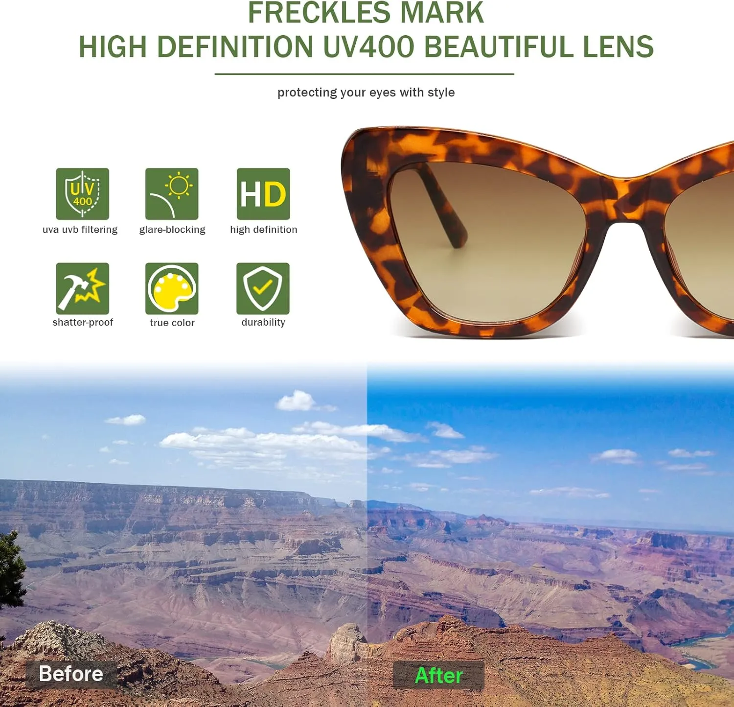 Freckles Mark Trendy Designer Sunglasses Womens Cute Fashion Square Cat Eye Sun Glasses