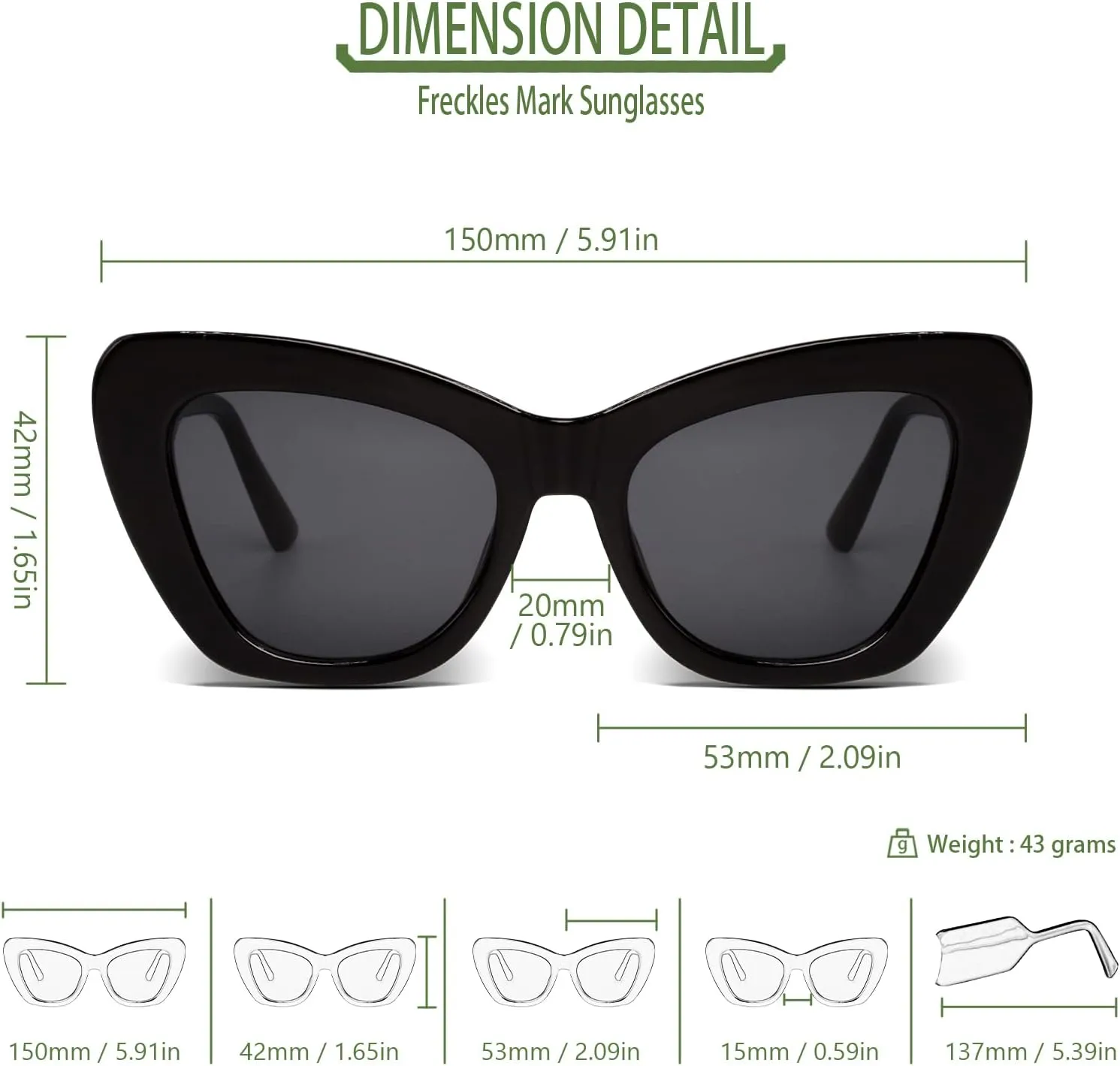 Freckles Mark Trendy Designer Sunglasses Womens Cute Fashion Square Cat Eye Sun Glasses