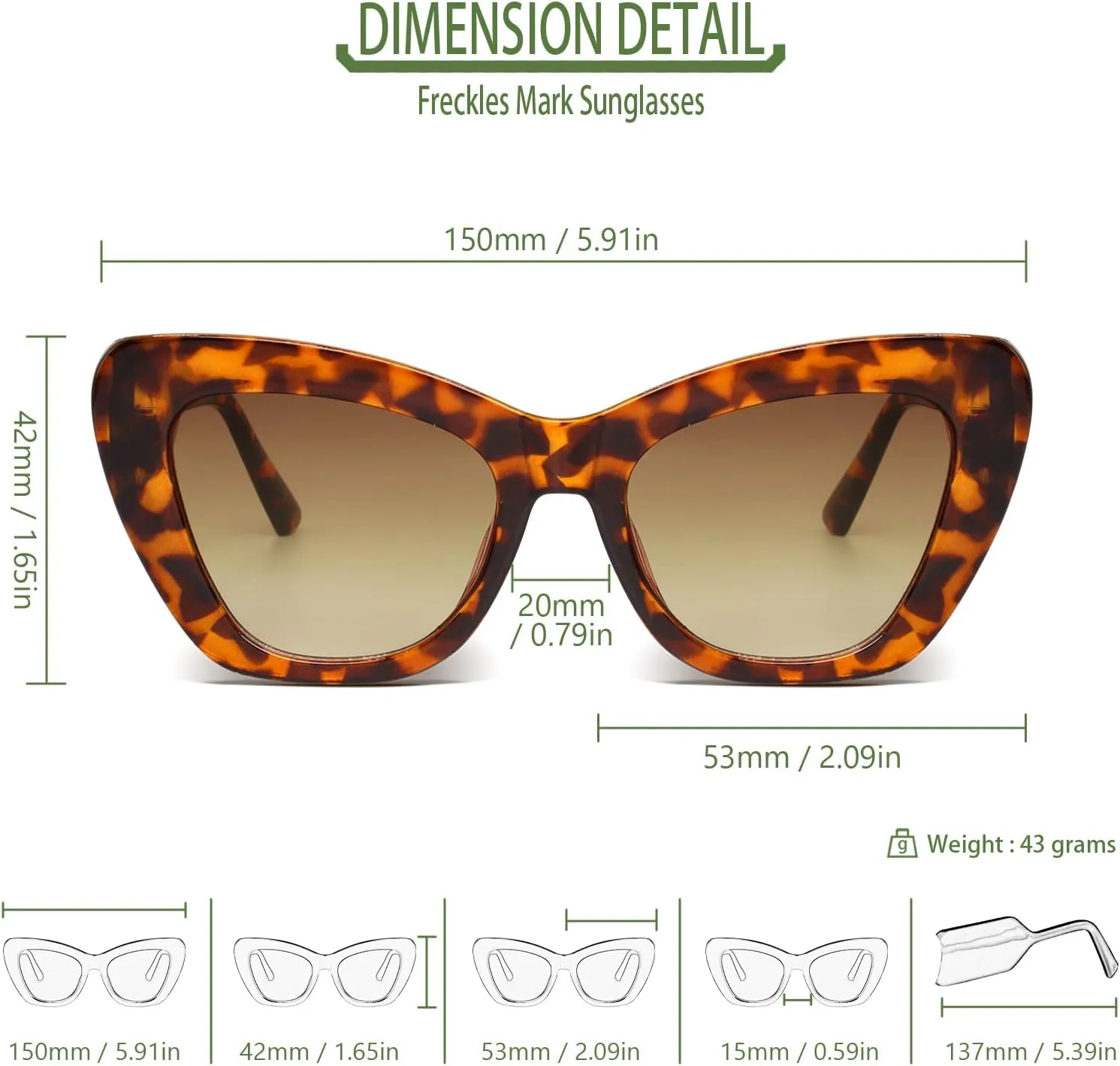 Freckles Mark Trendy Designer Sunglasses Womens Cute Fashion Square Cat Eye Sun Glasses