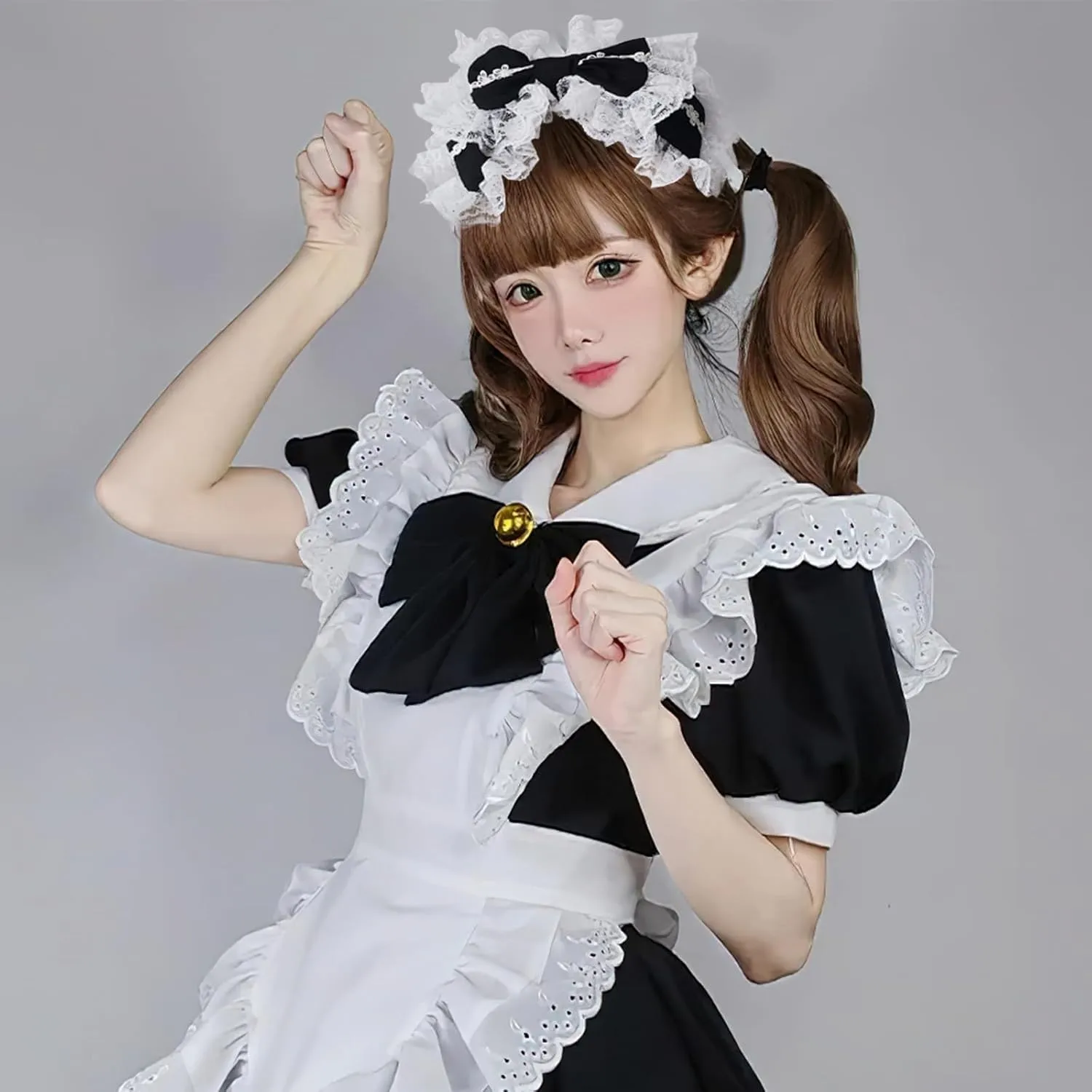 Furimuk Lolita Bow Lace Headband Headdress Gothic Ruffled Vintage Cosplay Hair Accessories for Tea Party Princess Costume