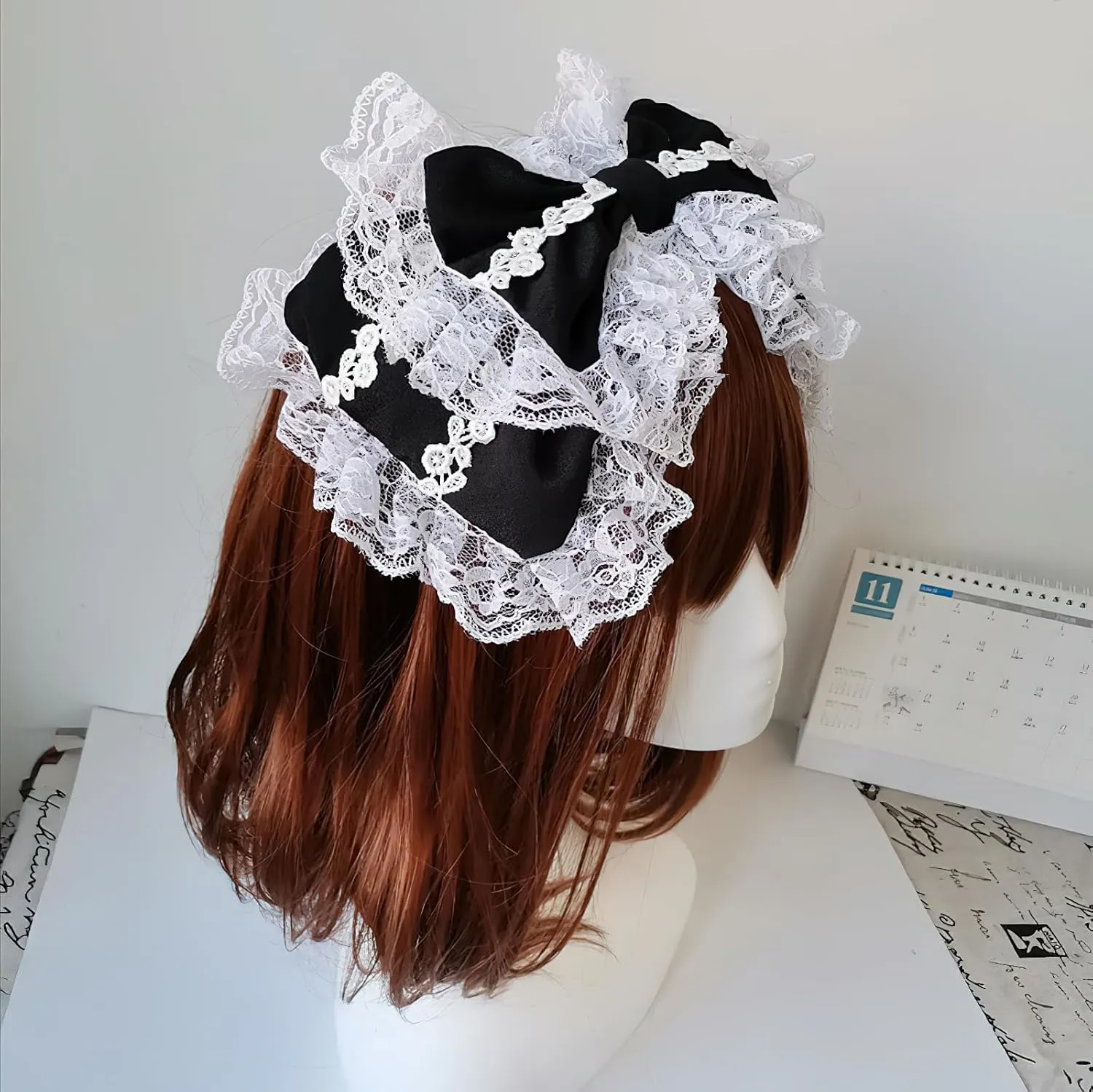 Furimuk Lolita Bow Lace Headband Headdress Gothic Ruffled Vintage Cosplay Hair Accessories for Tea Party Princess Costume