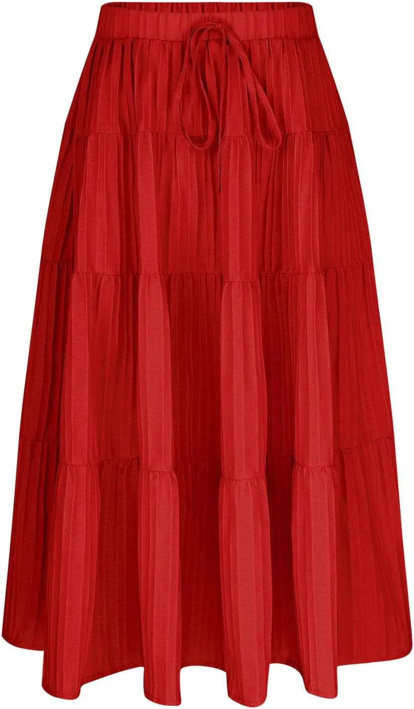 Girls Maxi Skirt Boho Casual Tiered High Waist A Line Flowy Long Skirt Kids Summer Swing Ankle Length Drawstring Skirts