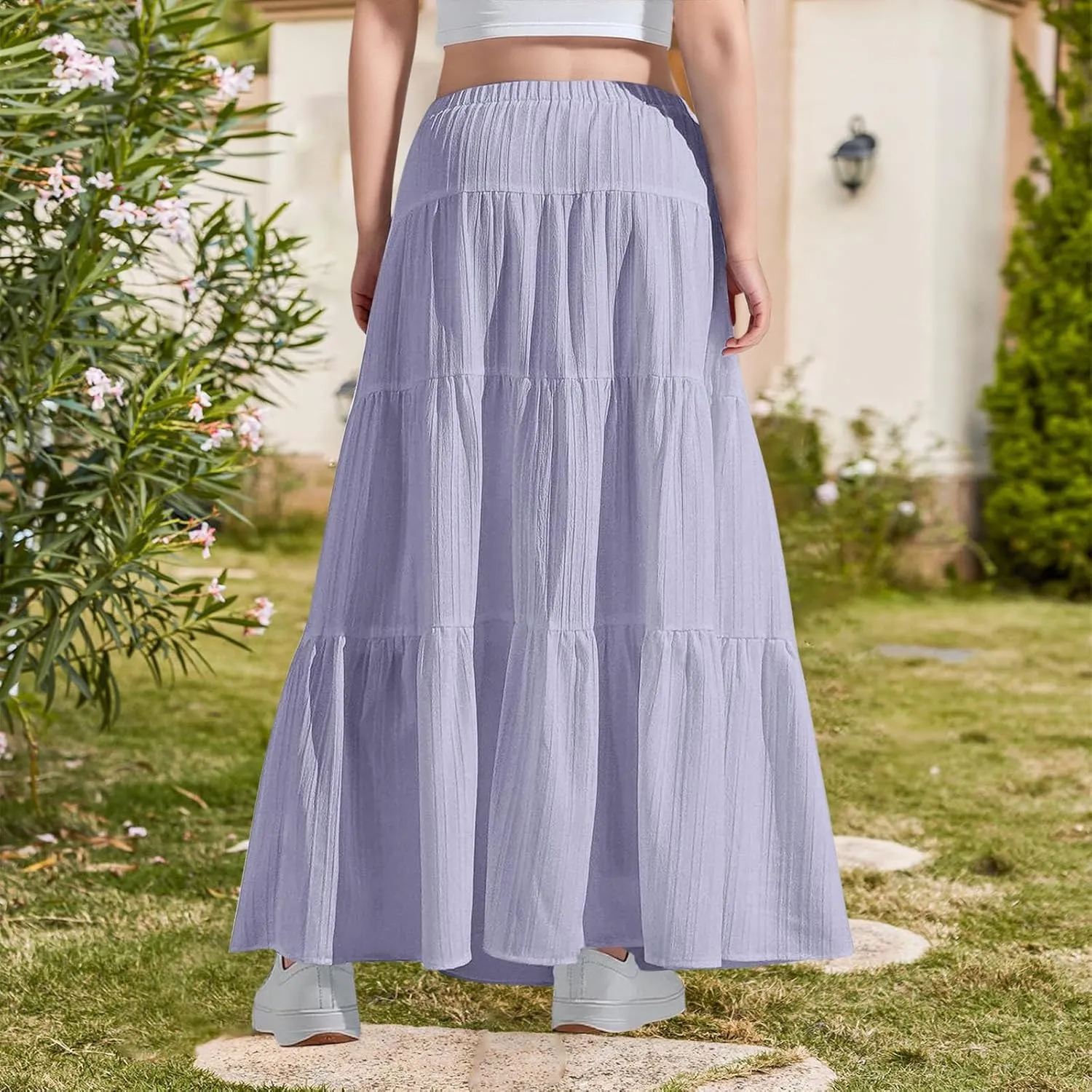 Girls Maxi Skirt Boho Casual Tiered High Waist A Line Flowy Long Skirt Kids Summer Swing Ankle Length Drawstring Skirts