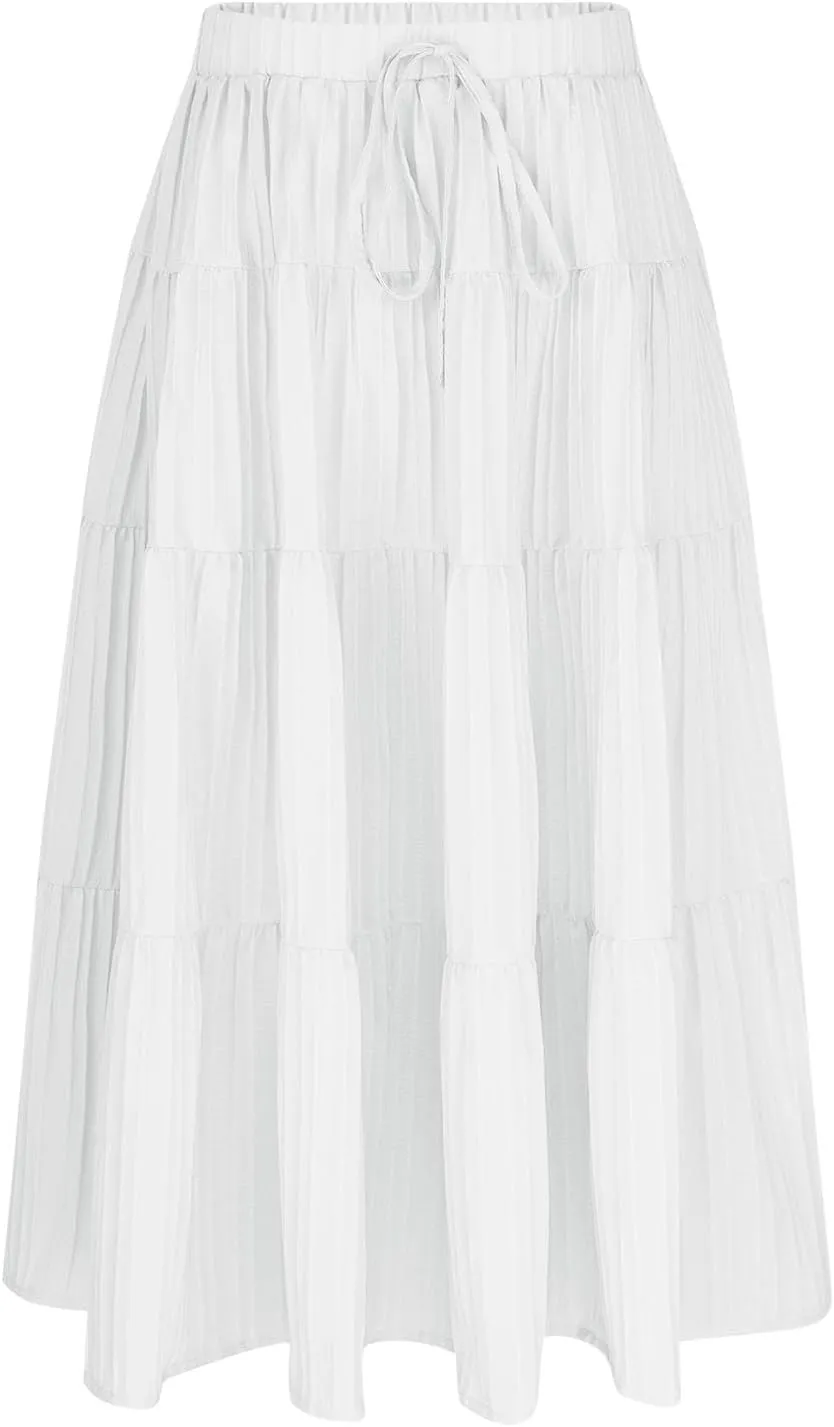 Girls Maxi Skirt Boho Casual Tiered High Waist A Line Flowy Long Skirt Kids Summer Swing Ankle Length Drawstring Skirts