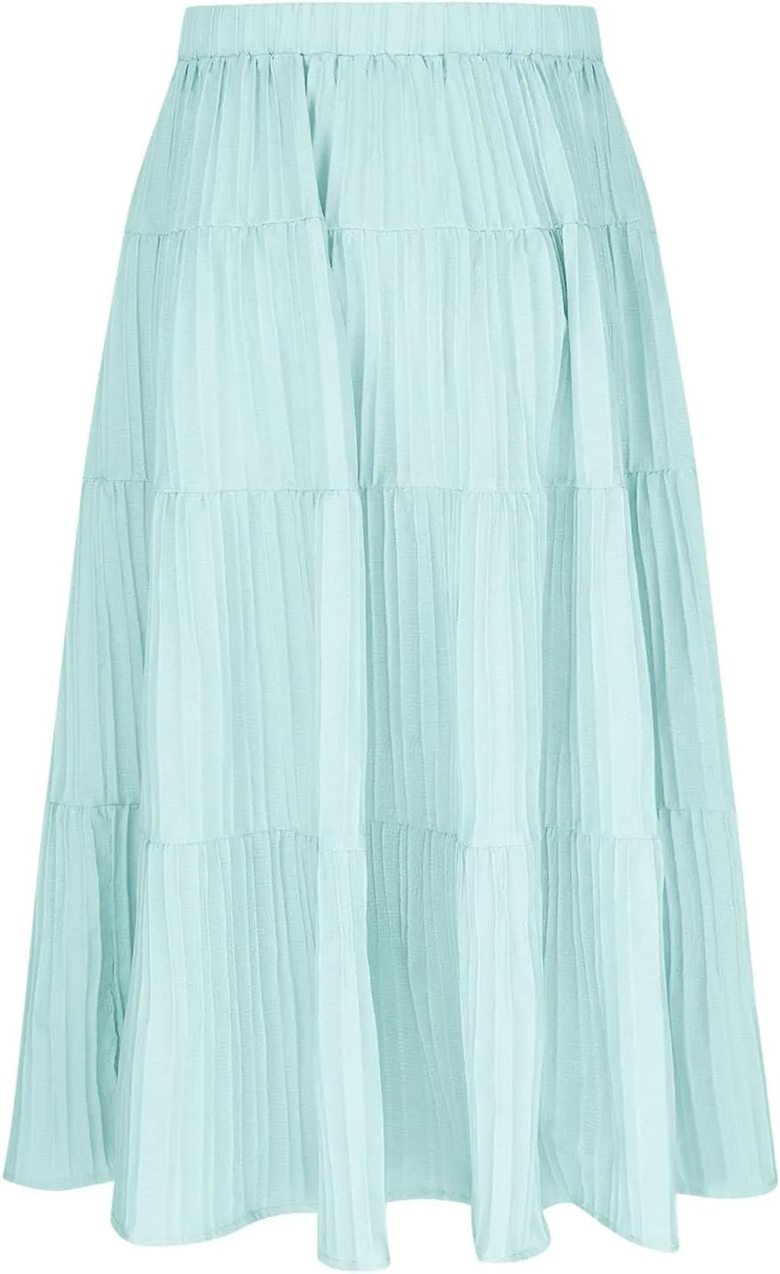 Girls Maxi Skirt Boho Casual Tiered High Waist A Line Flowy Long Skirt Kids Summer Swing Ankle Length Drawstring Skirts