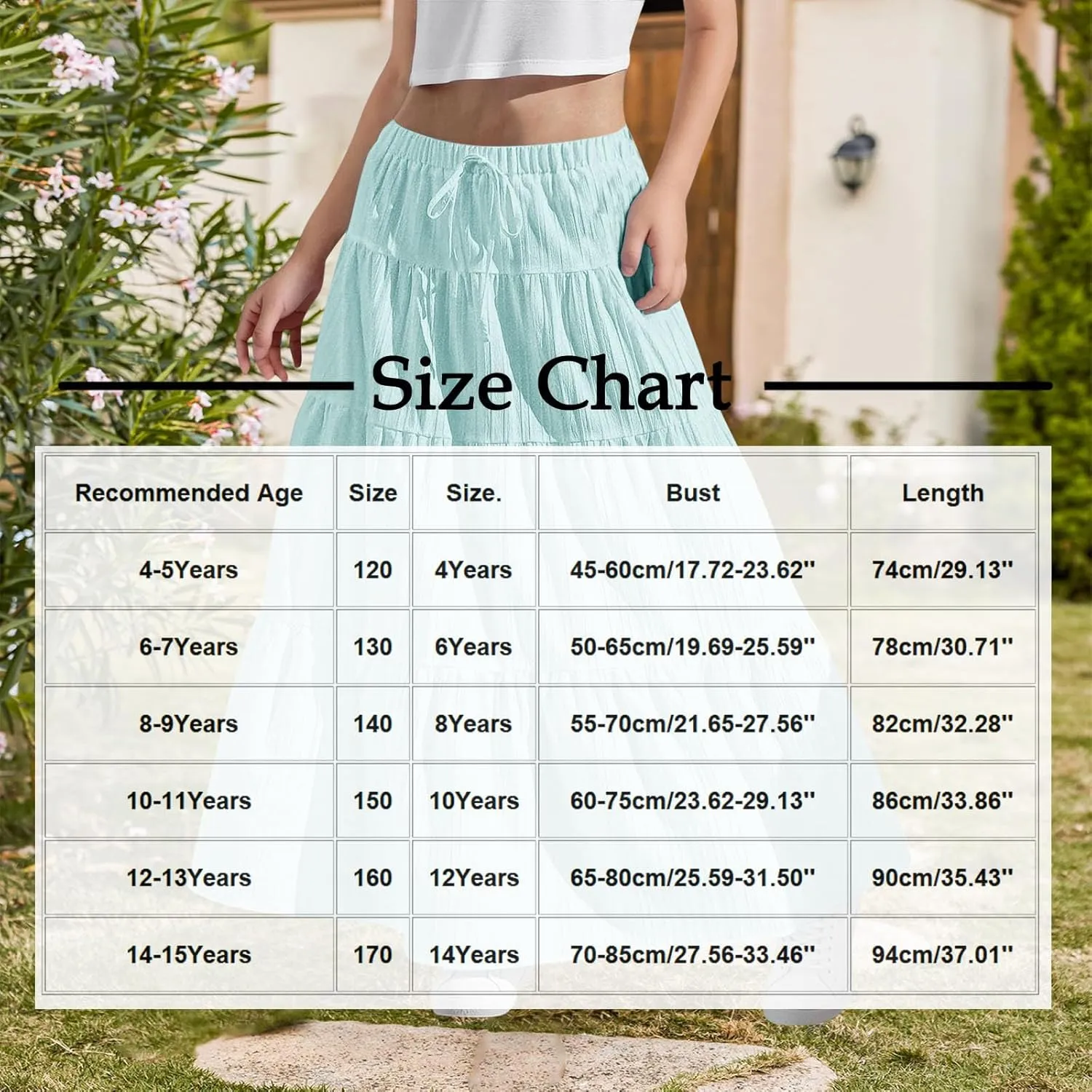 Girls Maxi Skirt Boho Casual Tiered High Waist A Line Flowy Long Skirt Kids Summer Swing Ankle Length Drawstring Skirts