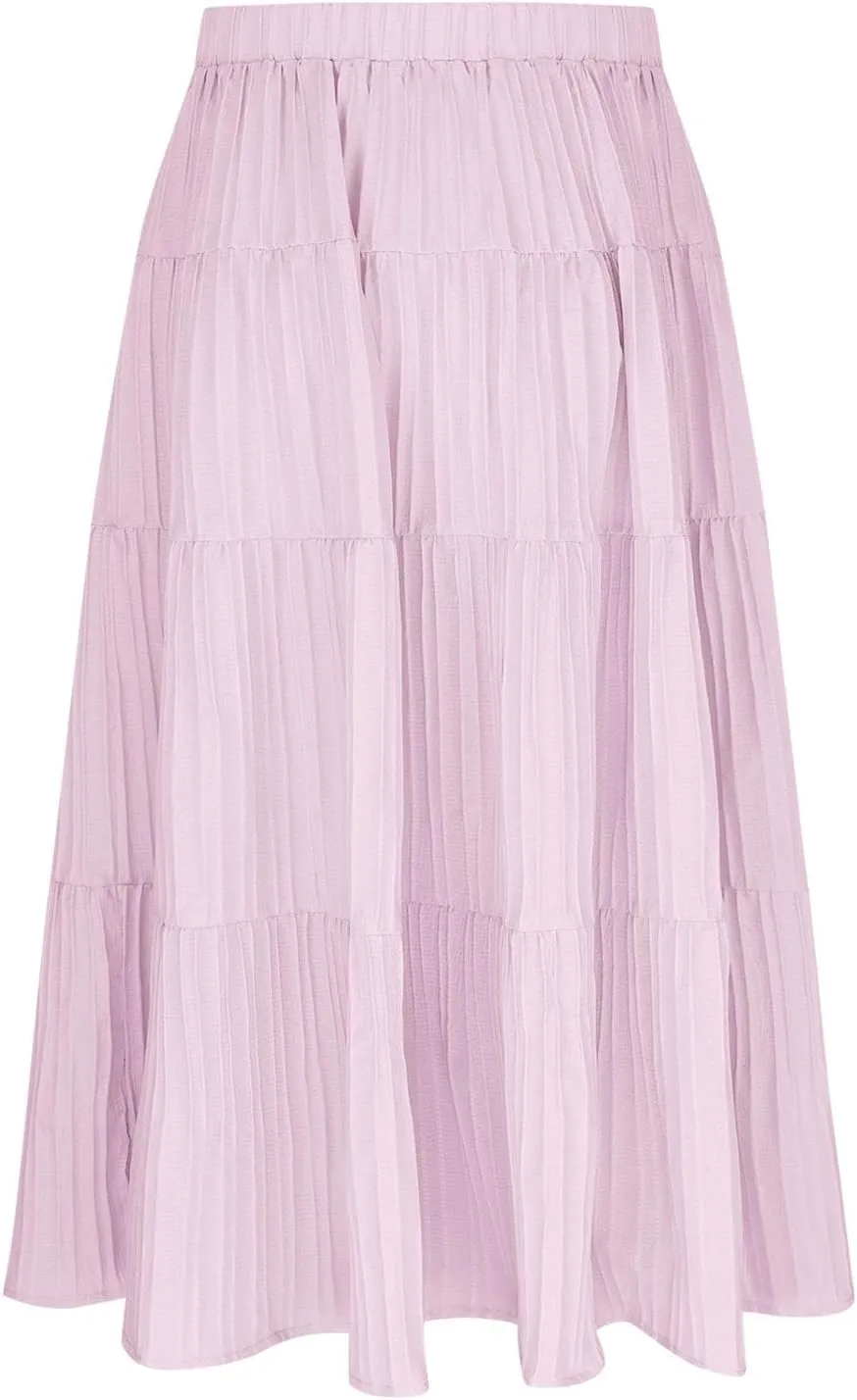 Girls Maxi Skirt Boho Casual Tiered High Waist A Line Flowy Long Skirt Kids Summer Swing Ankle Length Drawstring Skirts