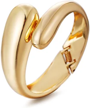 Gold Polished Chunky Twisted Hinged Waterdrop Bangle Bracelet for Women Spiraled Oval Bangle Bracelet
