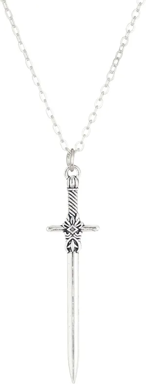 Gothic Sword Cross Necklace Punk Cool Long Dagger Knife Antiqued Silver Carved Pendant Chain Necklace for Men Women Goth Halloween Cosplay Christmas Party Rock Hip Hop Fashion Jewelry Gifts