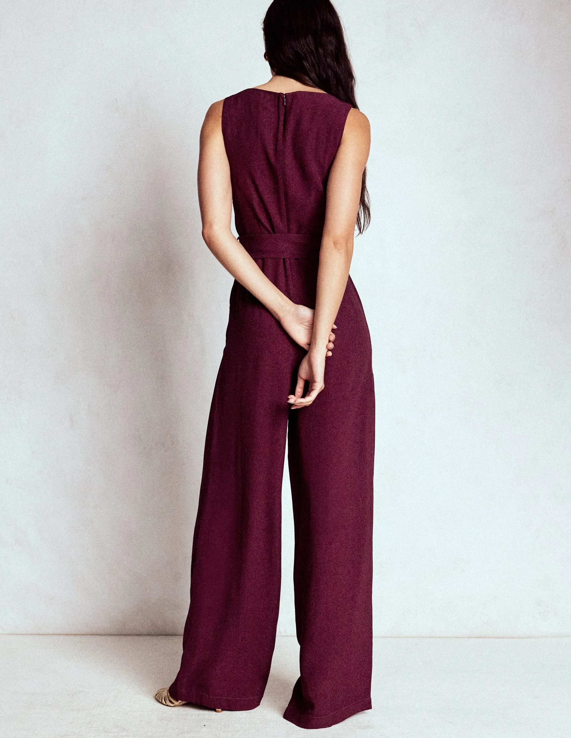Gwen Slash Neck Jumpsuit-Dark Cherry