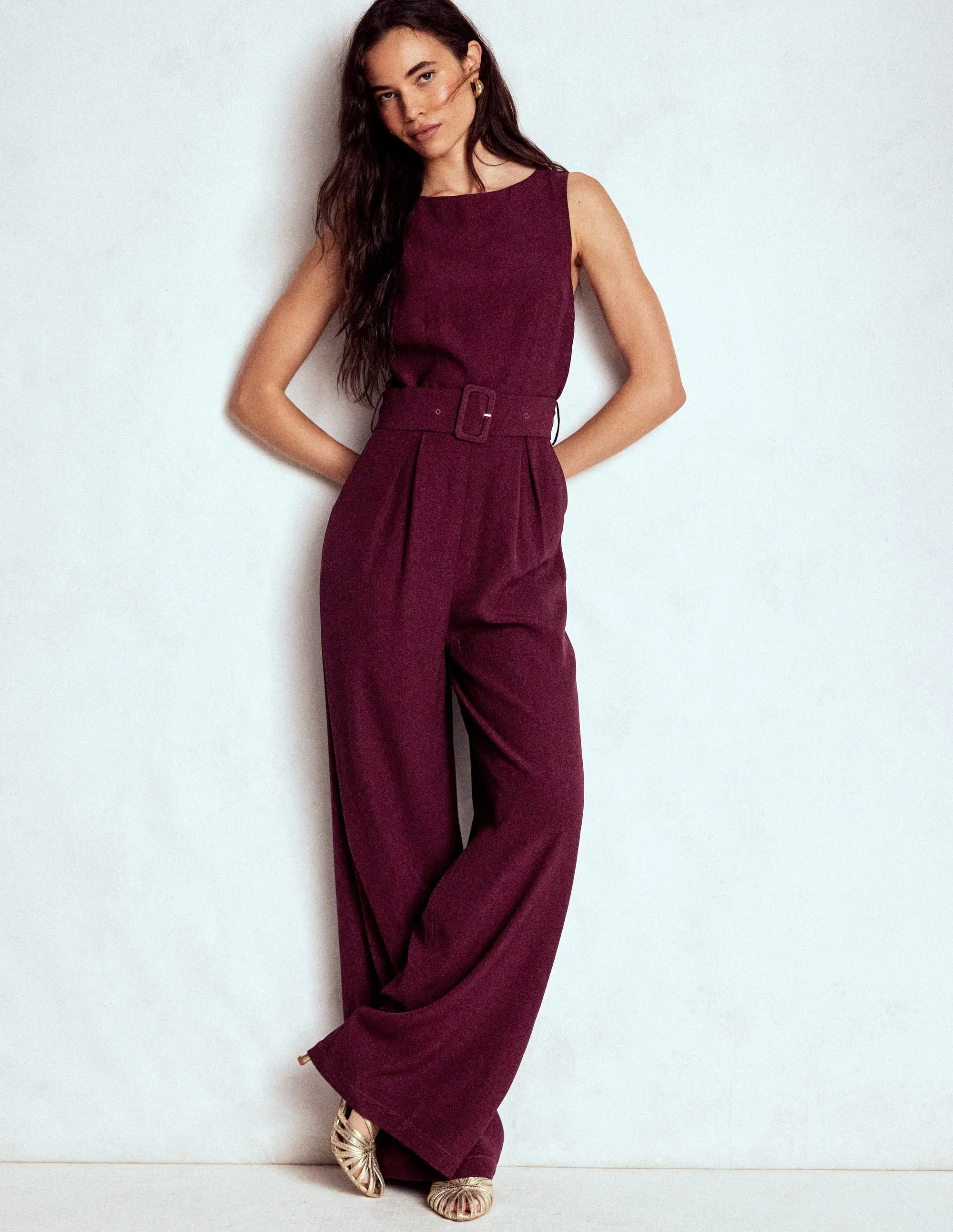 Gwen Slash Neck Jumpsuit-Dark Cherry