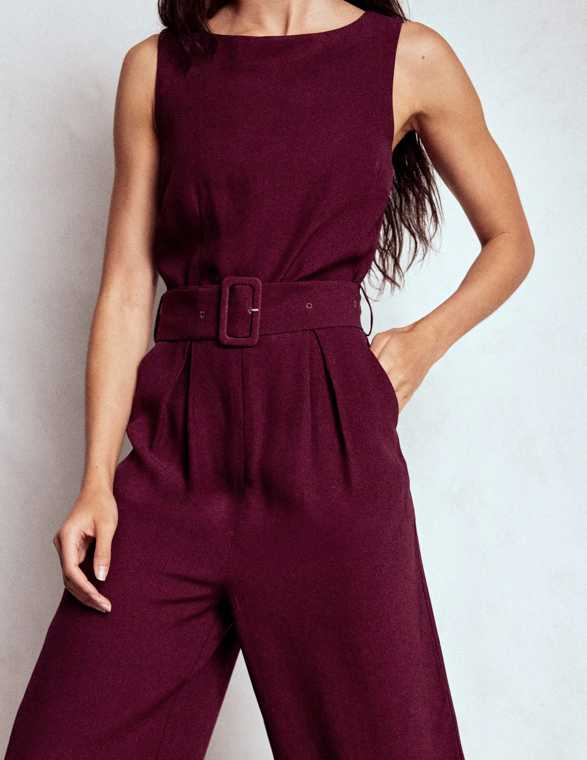 Gwen Slash Neck Jumpsuit-Dark Cherry
