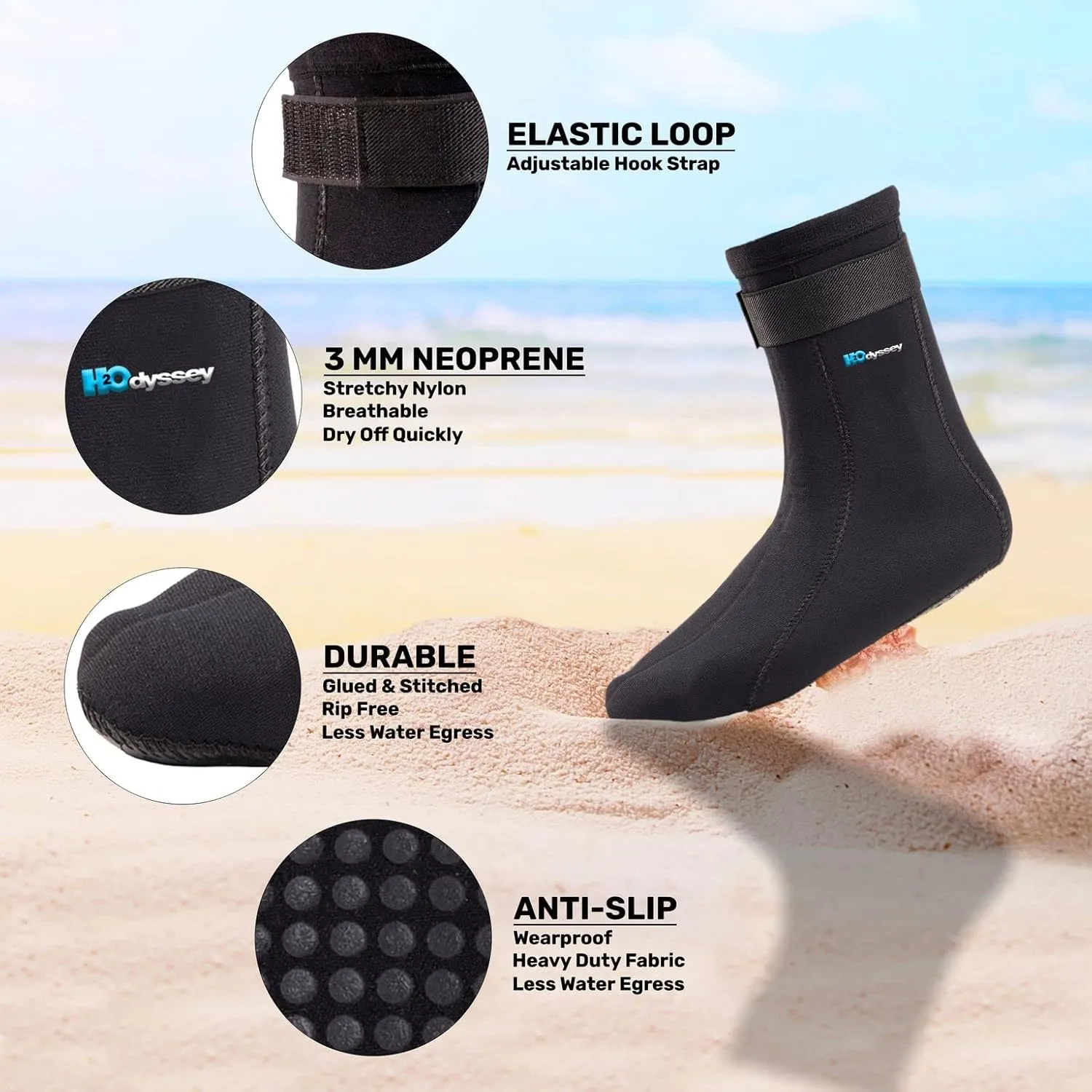 H2ODYSSEY 3mm Neoprene Sock - Extra High Ankle & Traction Sole