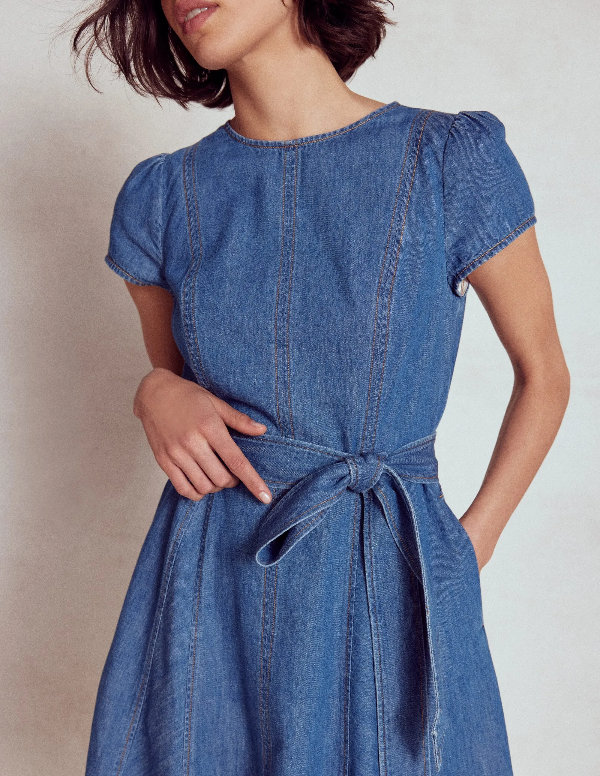 Imo Denim Short Dress-Mid Vintage Denim