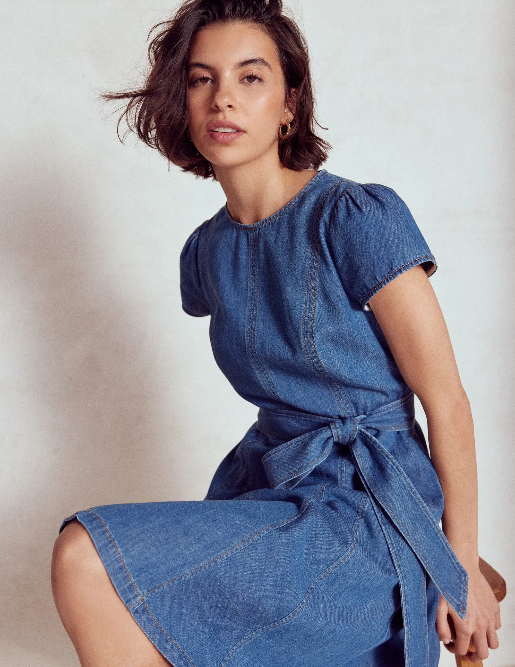 Imo Denim Short Dress-Mid Vintage Denim