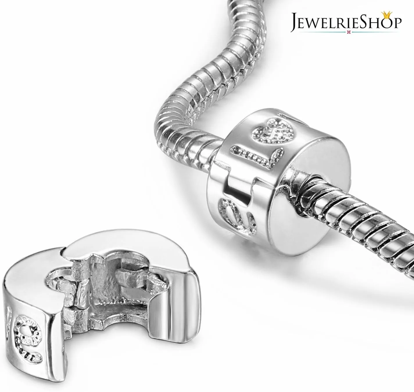 JewelrieShop Clip Spacer Charm for Bracelet Clip Lock Stopper Bead Spacer European Openable Beads 2pcs