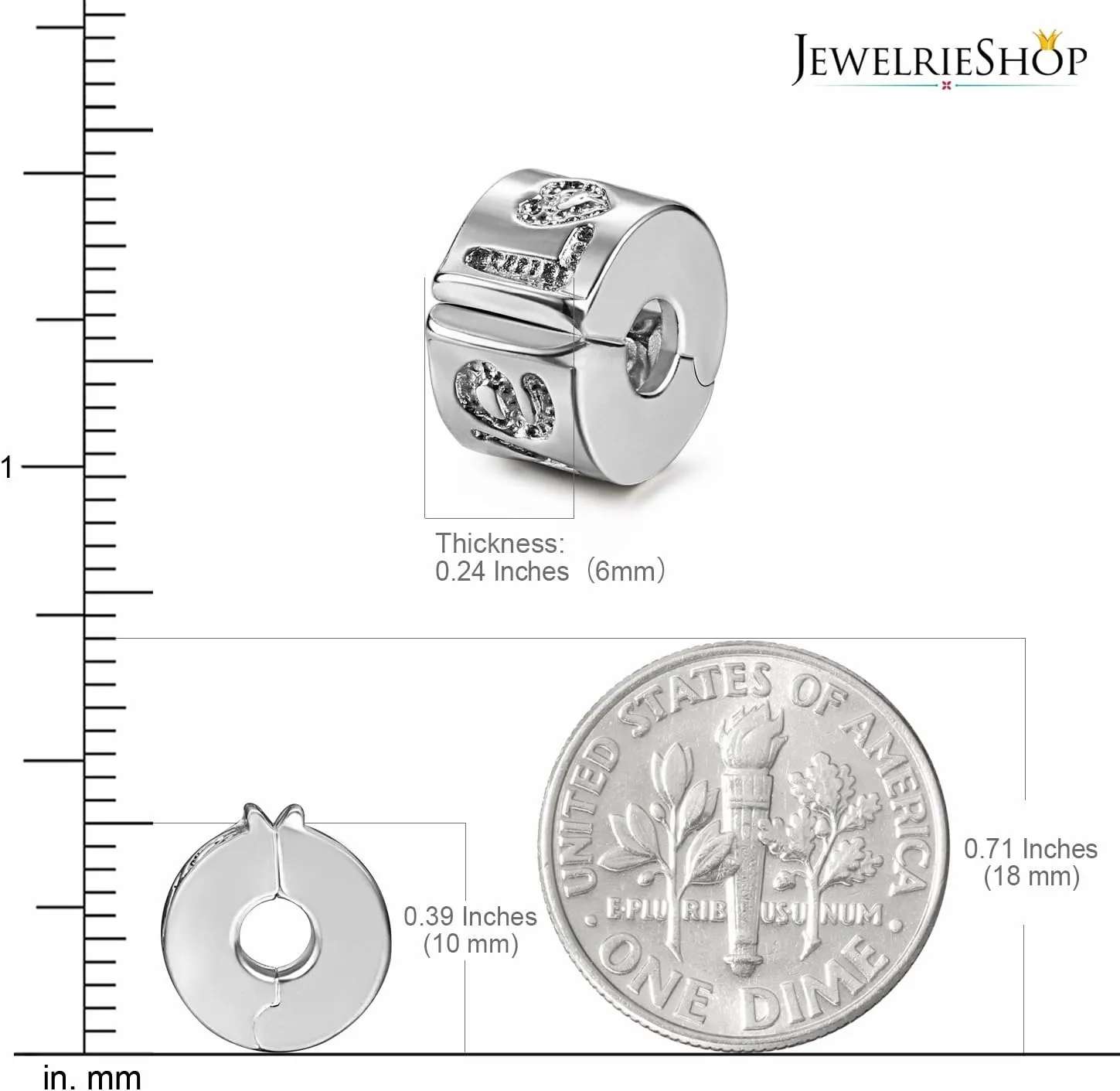 JewelrieShop Clip Spacer Charm for Bracelet Clip Lock Stopper Bead Spacer European Openable Beads 2pcs