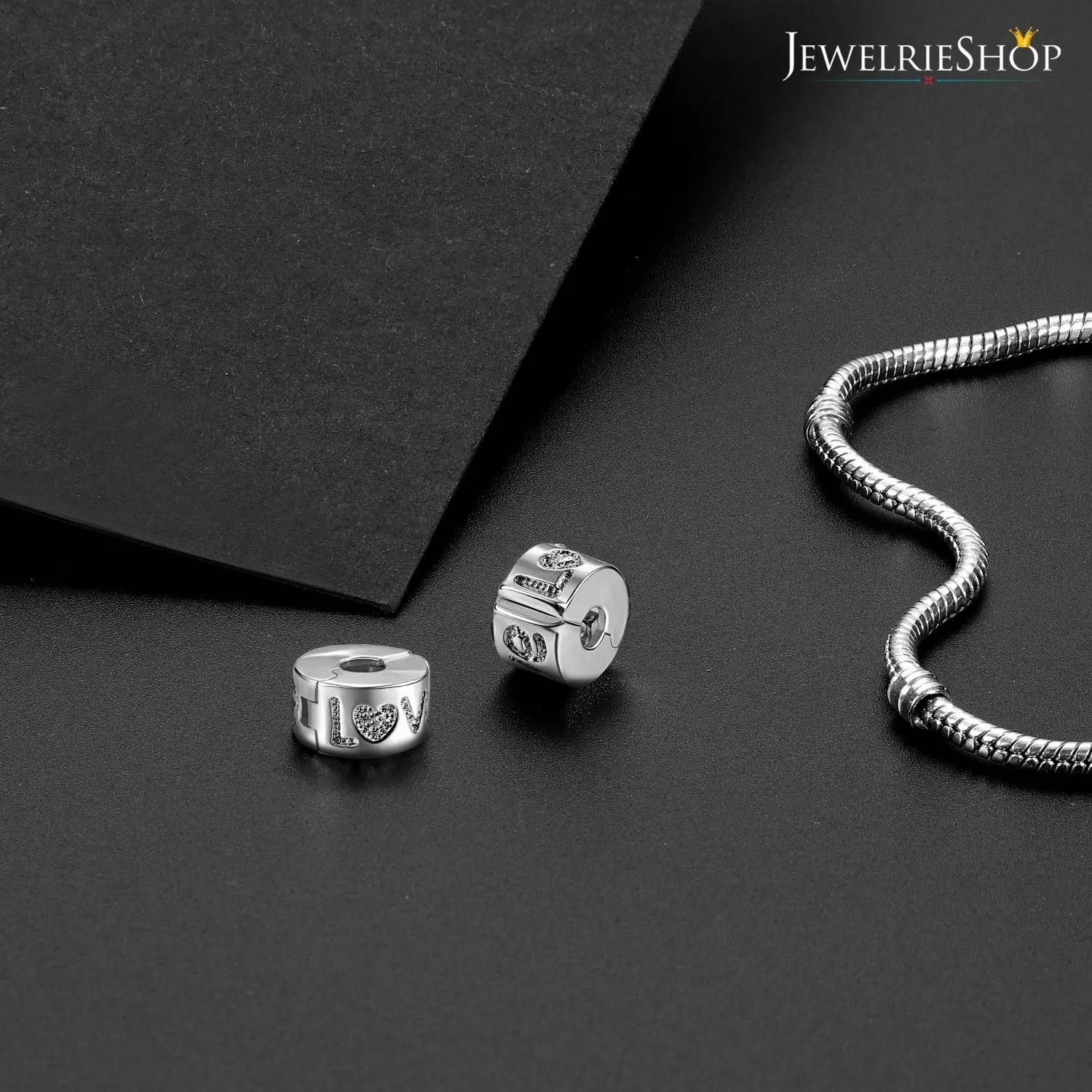 JewelrieShop Clip Spacer Charm for Bracelet Clip Lock Stopper Bead Spacer European Openable Beads 2pcs