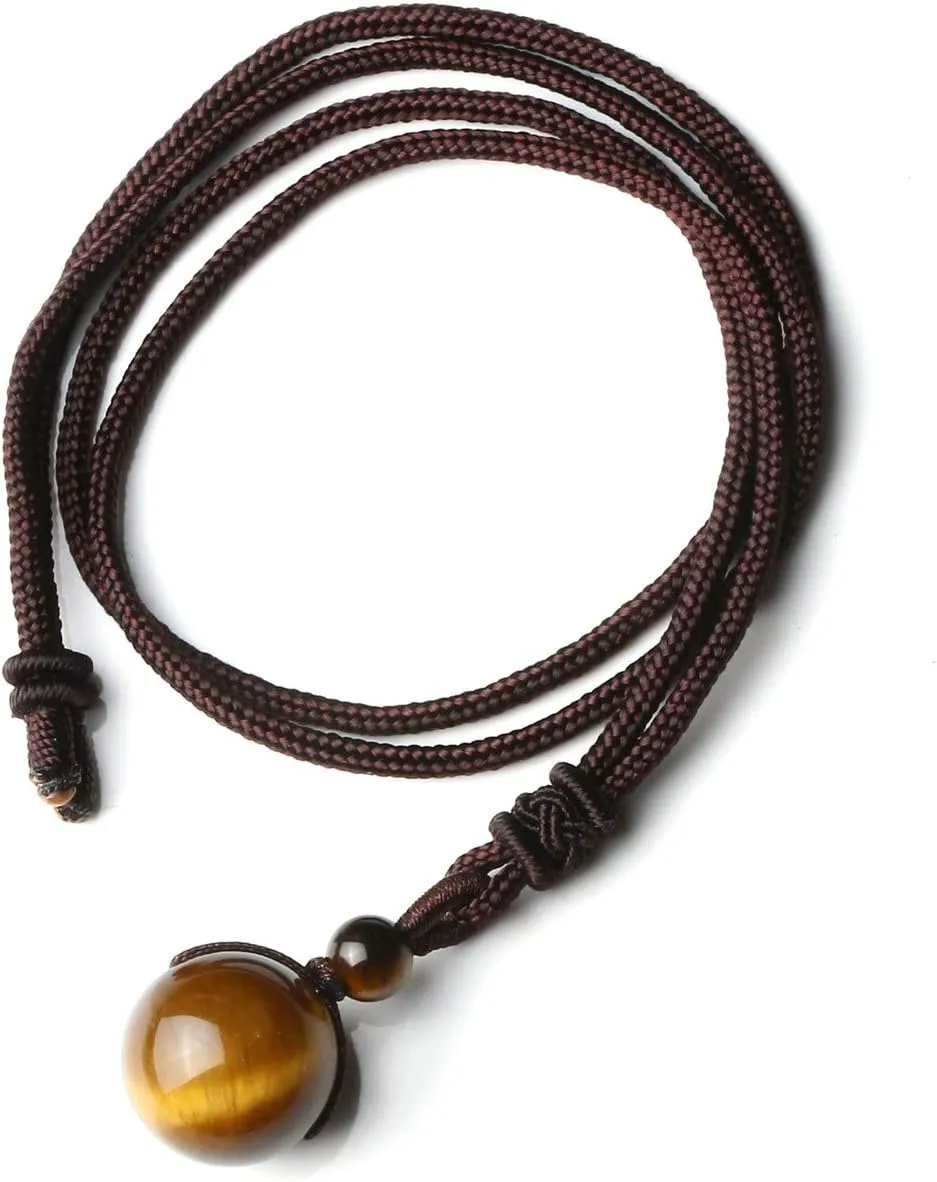 Jovivi Healing Crystals Necklace Natural Tiger Eye Amethyst Lucky Blessing Protection Chakra Beads Stone Pendant for Women Men Adjustable