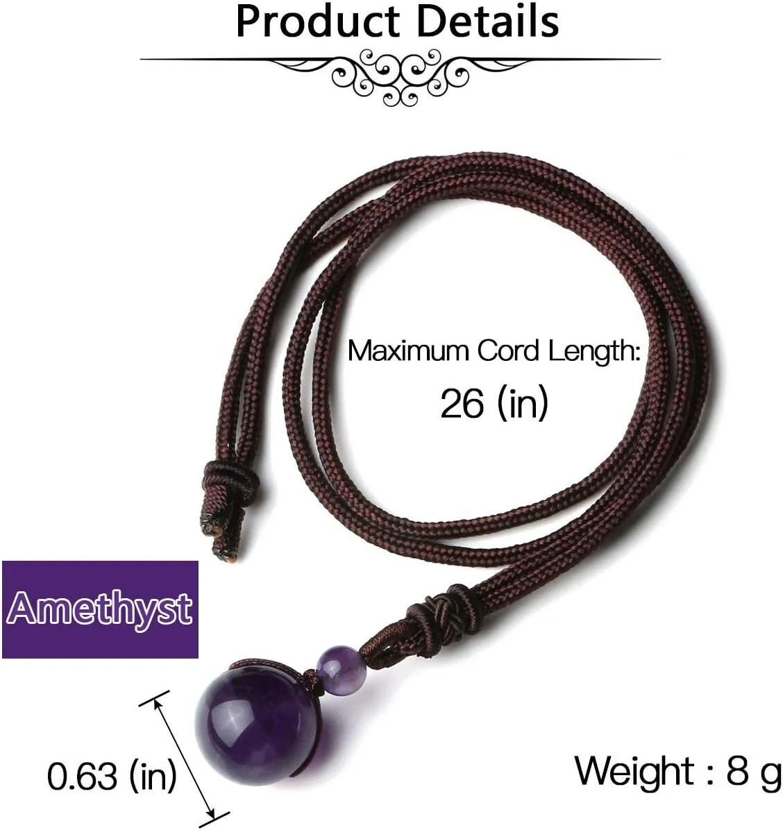 Jovivi Healing Crystals Necklace Natural Tiger Eye Amethyst Lucky Blessing Protection Chakra Beads Stone Pendant for Women Men Adjustable