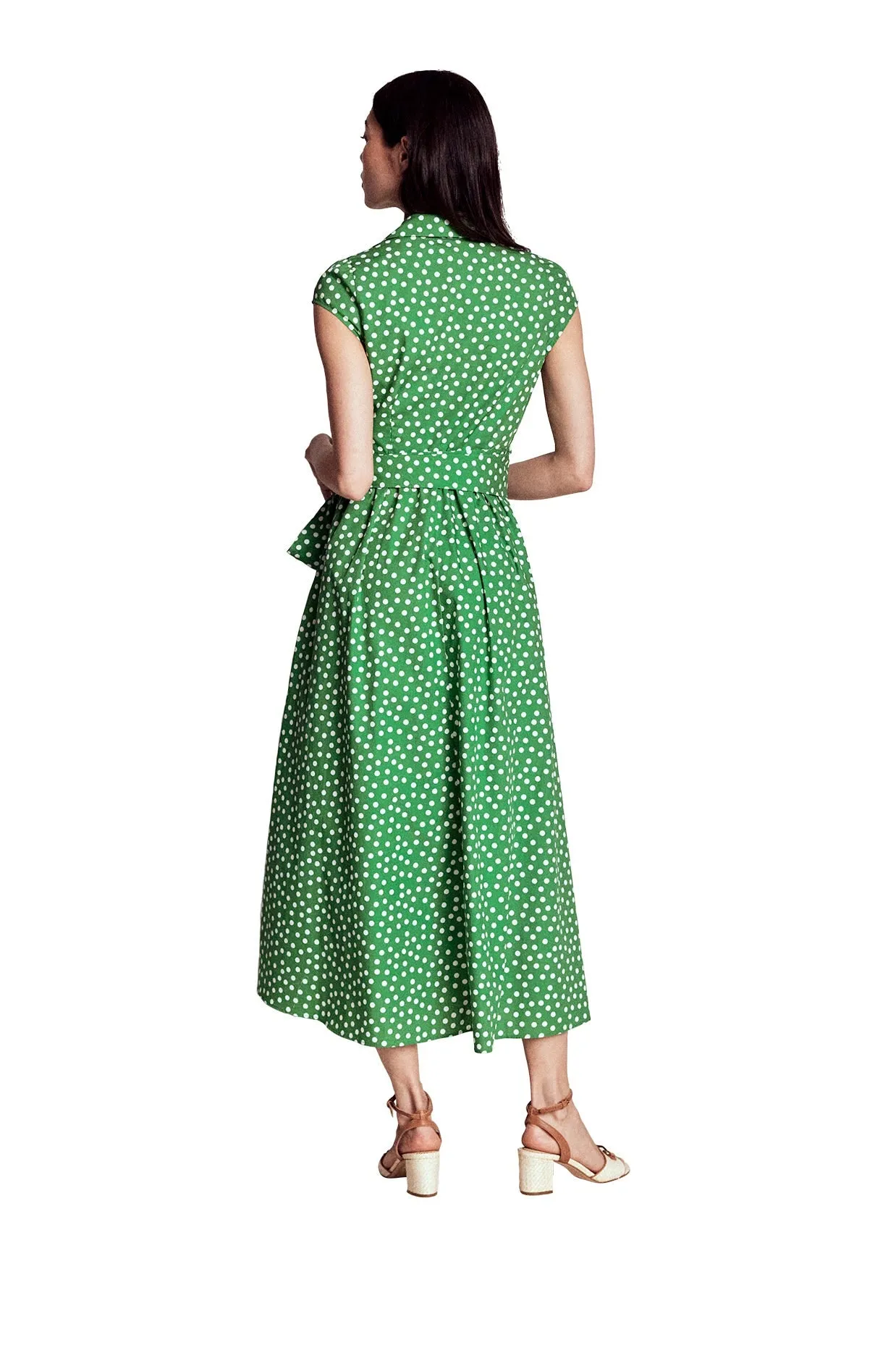 Julia Cotton Wrap Midi Dress-Highland Green, Painted Dot